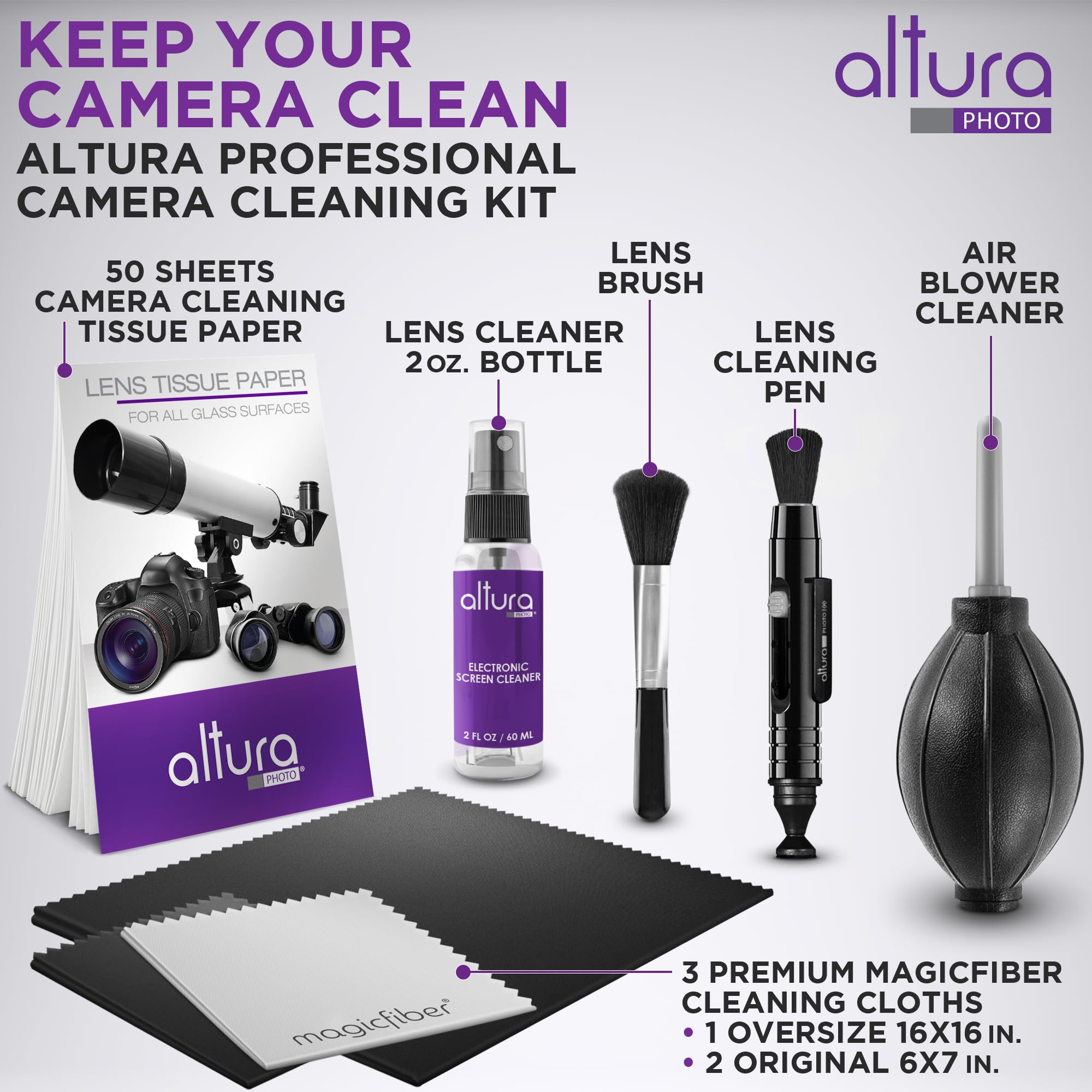 Altura Photo Professional DSLR Camera Cleaning Kit - 2oz Lens & LCD Cleaner Spray for Sensitive Electronics | Camera Accessories & Photography Gear | Perfect for Travel, Studio & Outdoor Photography