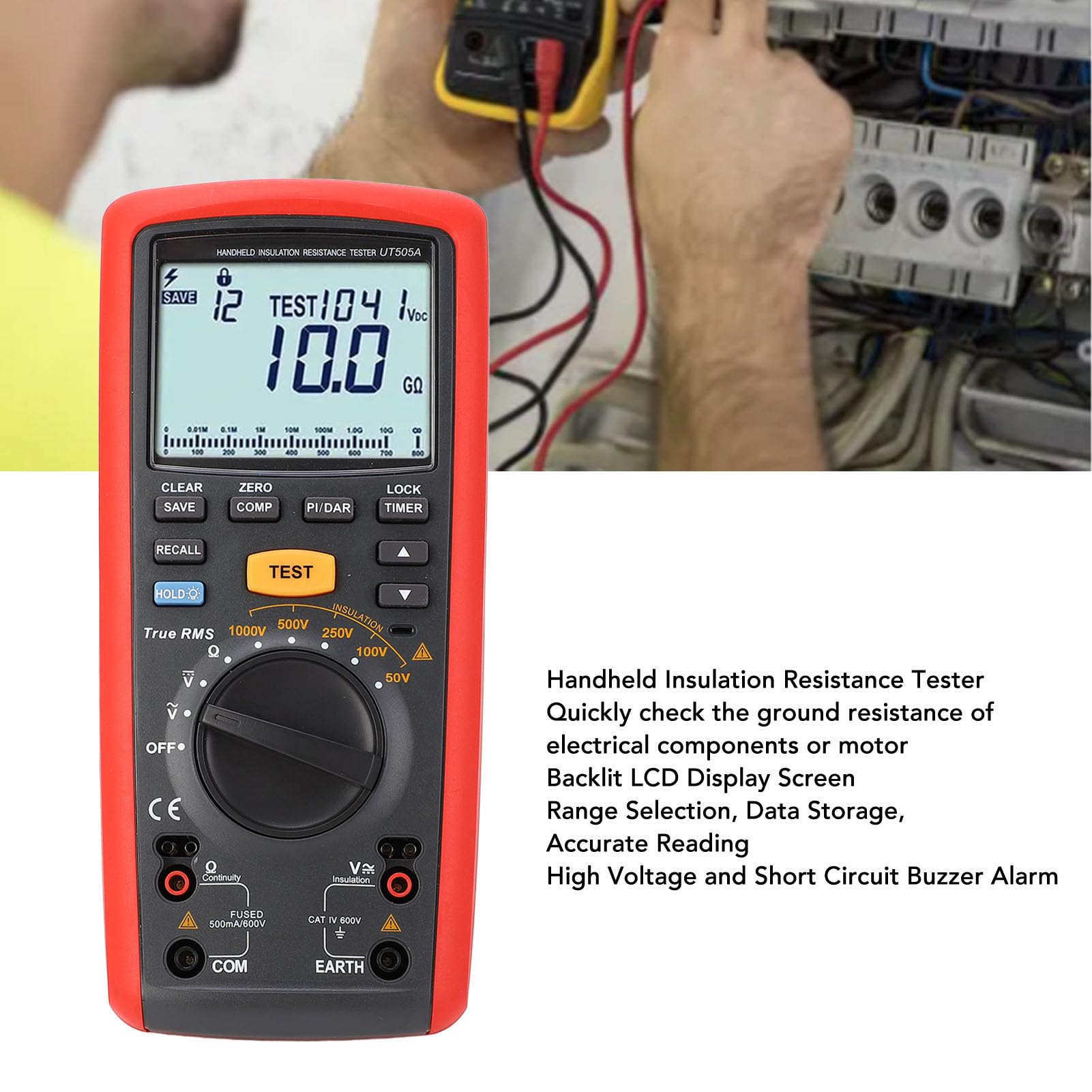 UT505A Handheld Digital Insulation Resistance Tester - 1000V Megohmmeter for Home & Industrial Electrical Safety Testing - Perfect for HVAC, Motors, and Wiring Inspections