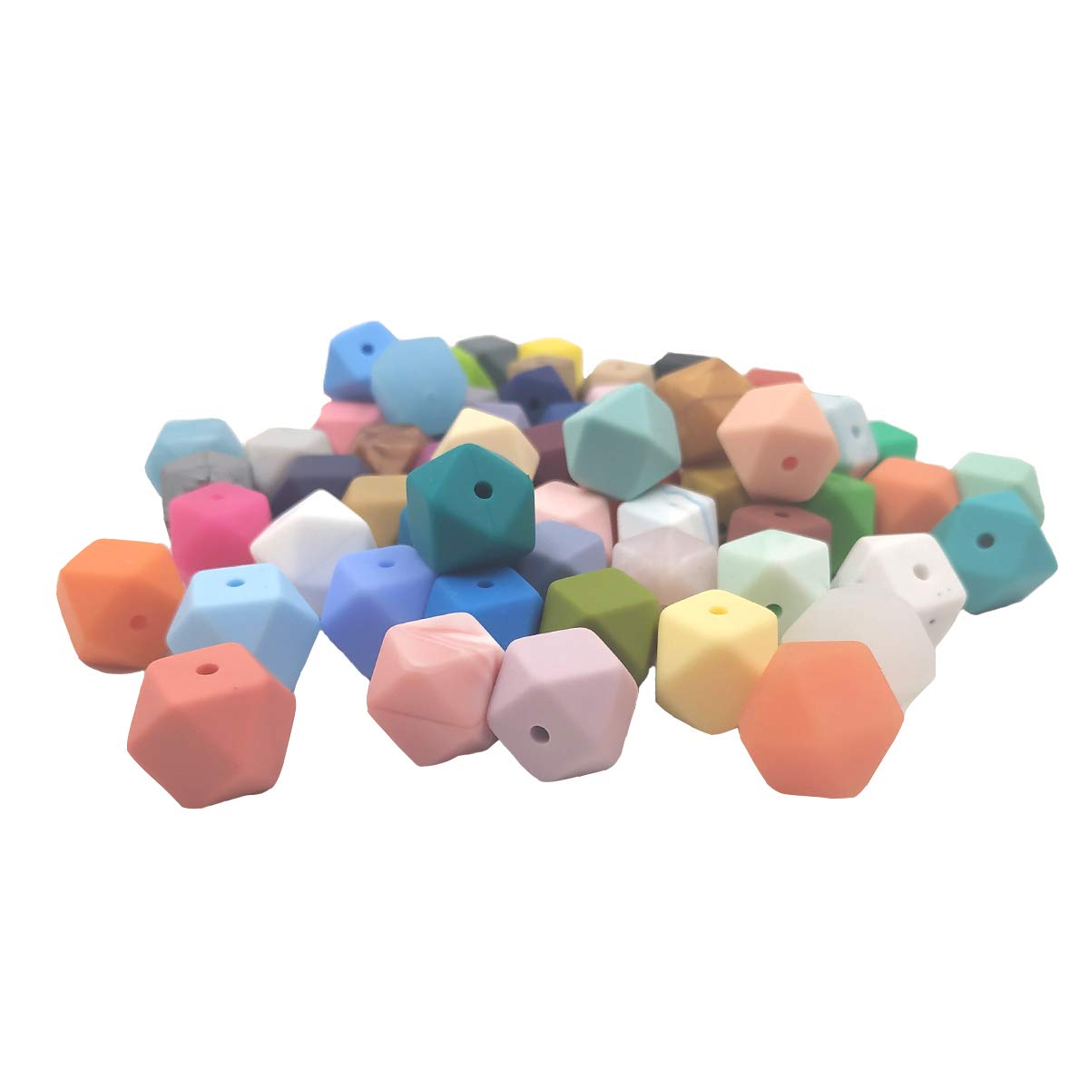 14mm Hexagonal Pearl Beads for Jewelry & Keychain DIY - 50pcs Bulk