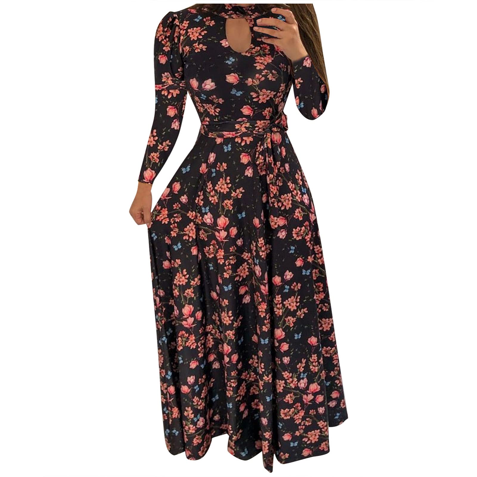Women's Plus Size Long Sleeve Button Down Print Bandage Dress - Casual O-Neck Flowy Dress for Work, Date Night & Special Occasions