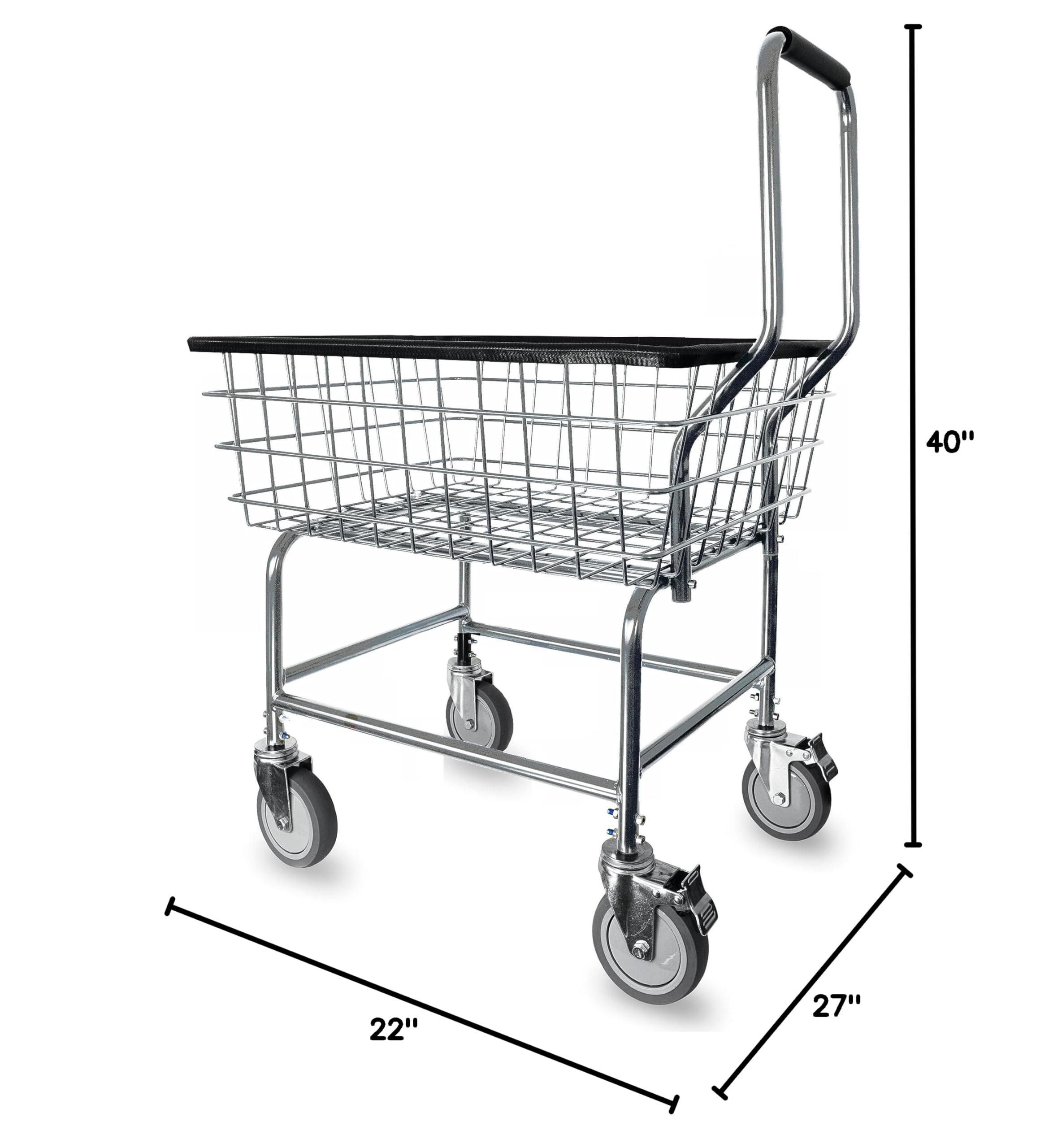 Commercial Laundry Cart with Removable Handle - Heavy Duty LVP Workhorse for Hotels, Hospitals & Laundromats (Black/Silver)