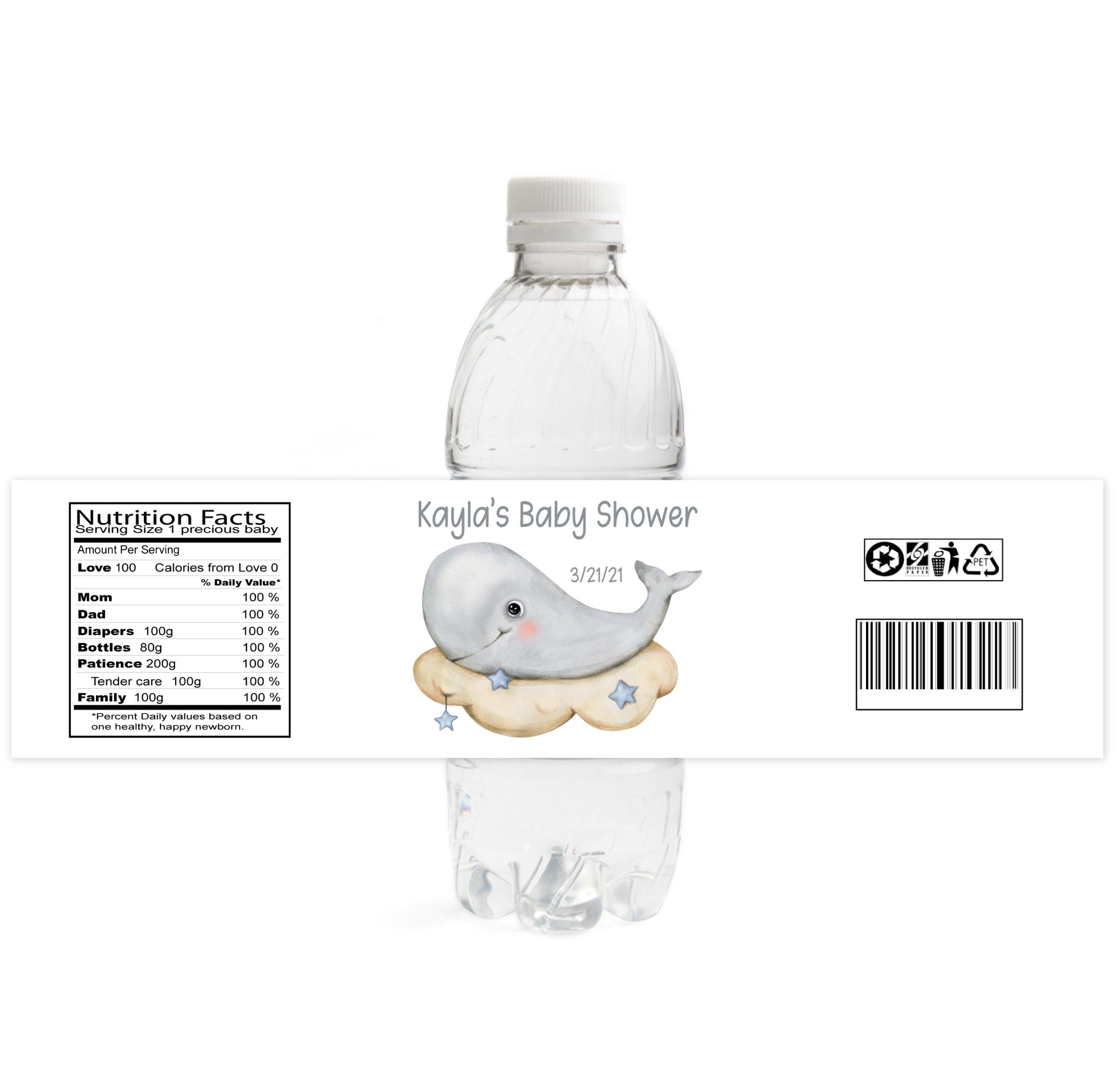 Whale Baby Shower Water Bottle Labels - 50 Pack Customizable Stickers for Gender Reveal Party, Birthday Celebration & Nursery Decor - Waterproof & Easy to Apply