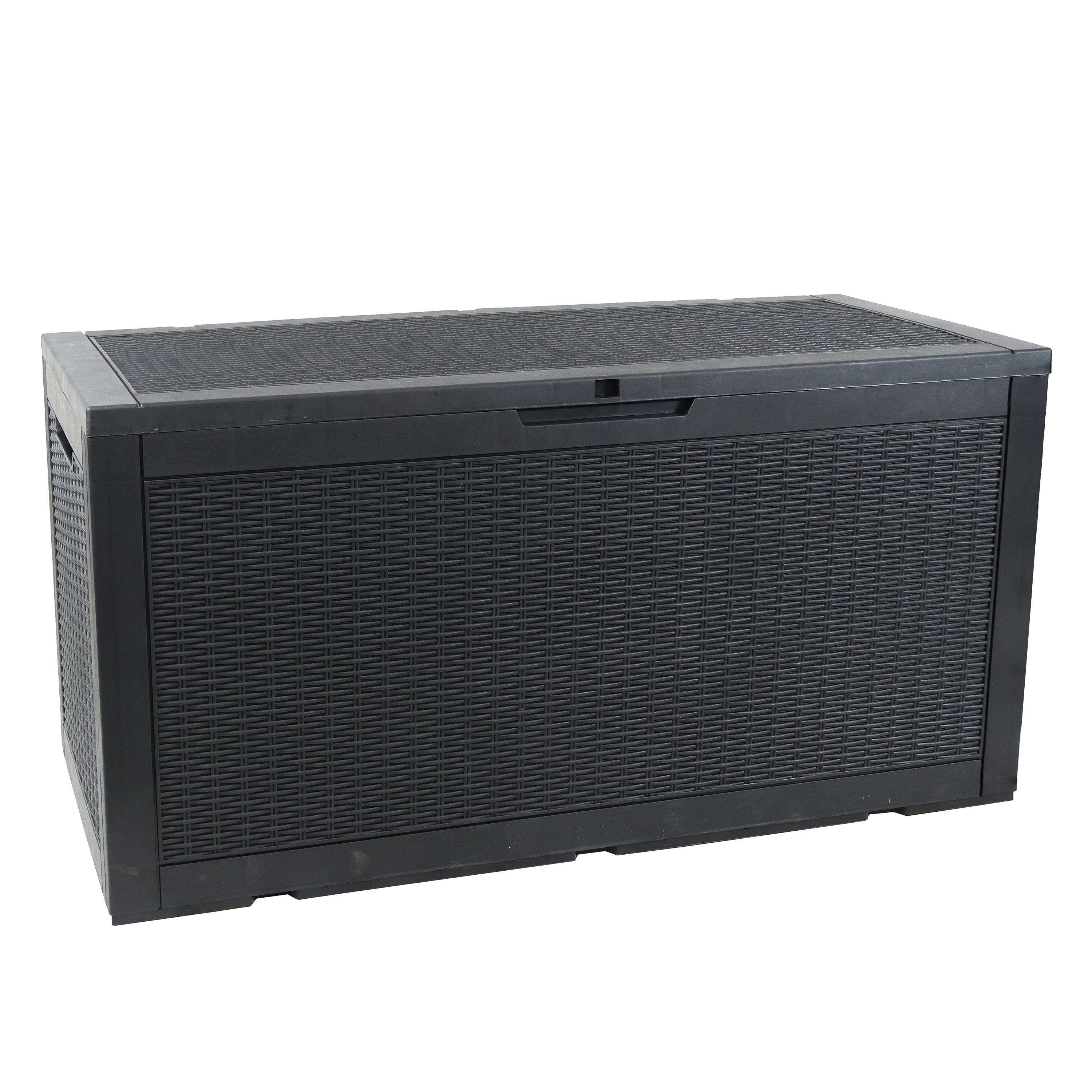 Lockable 100 Gallon Outdoor Deck Storage Box - Waterproof Faux Rattan Design by Sunnydaze - Perfect for Patio, Garden & Poolside Storage