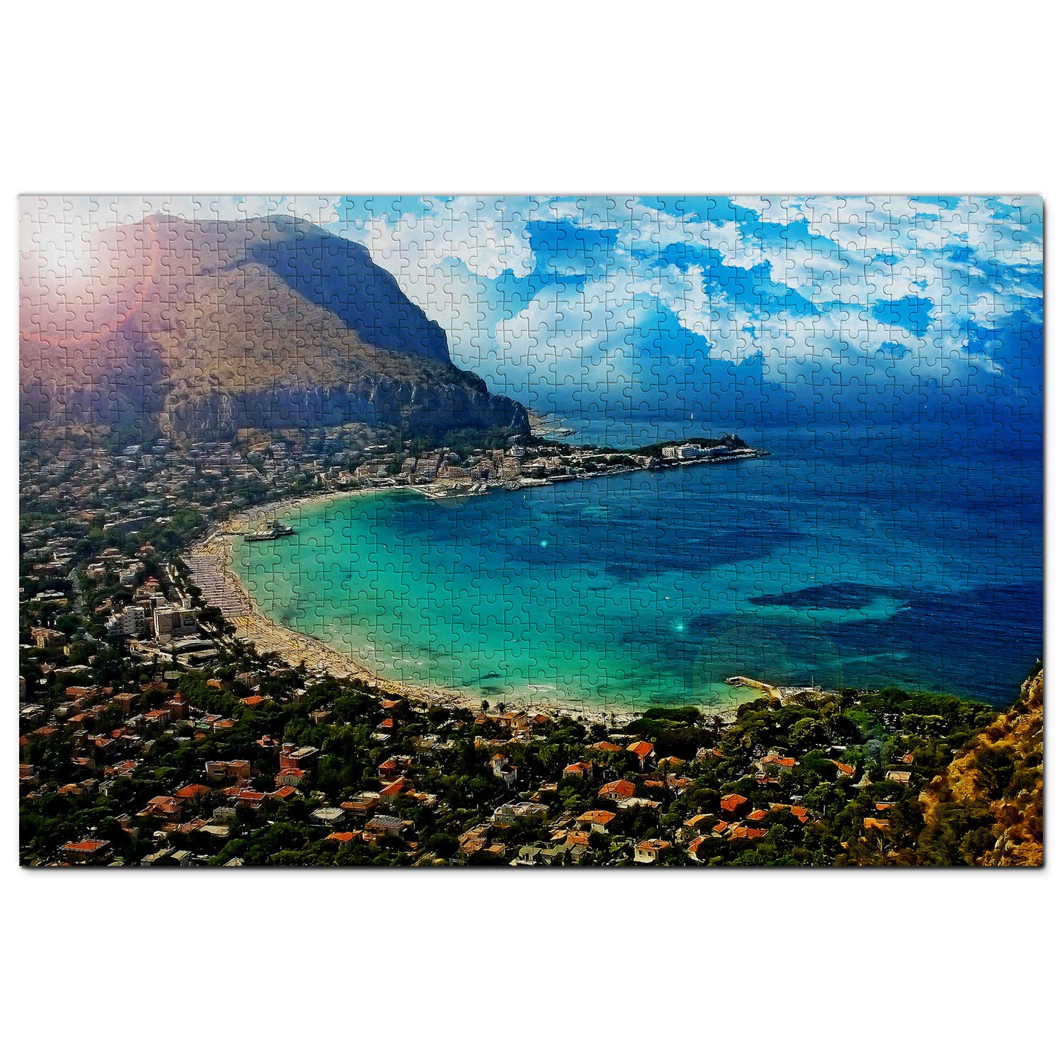 1000-Piece Italy Jigsaw Puzzle - Stunning Mondello Palermo Sicily Landscape - Wooden Travel Souvenir & Home Decor Gift for Puzzle Lovers & Travel Enthusiasts | Perfect for Family Game Nights, Stress Relief & Wall Art Display