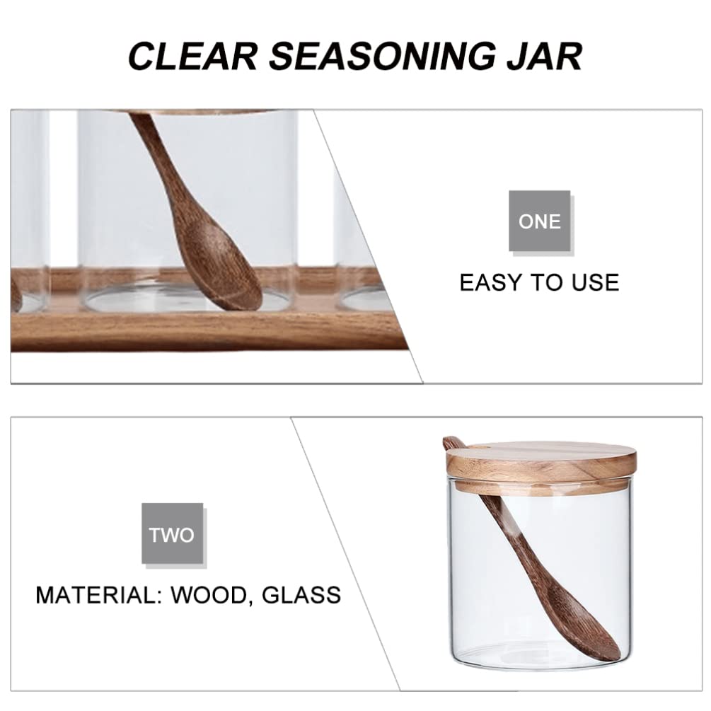 Premium 6-Piece Clear Glass Seasoning Jar Set with Wooden Lids - Spice Storage Containers for Salt, Pepper, Herbs & Spices - Perfect for Kitchen Organization & Cooking Essentials