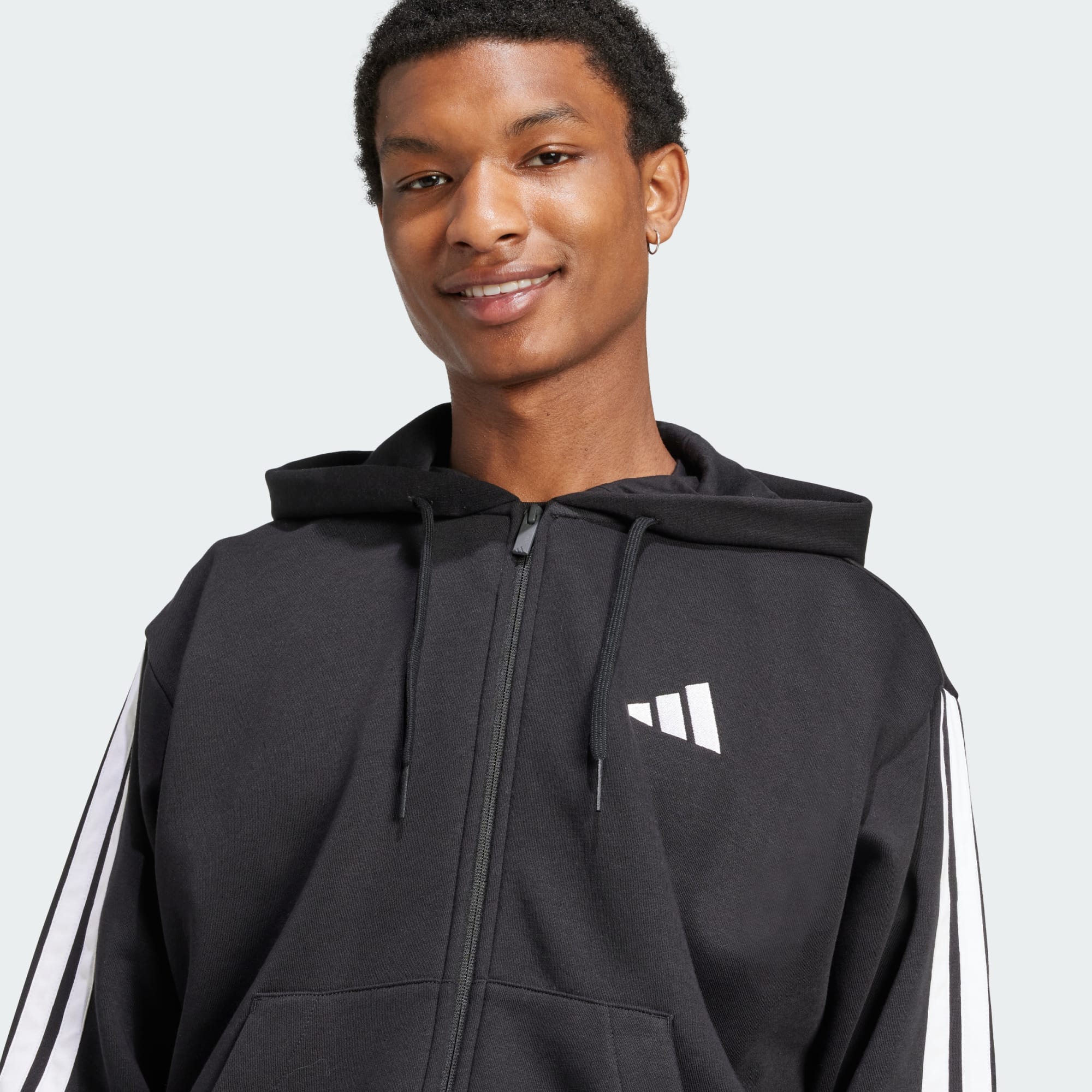 Adidas Men's 3 Stripes Fleece Jacket - Black - Warm Winter Outerwear for Running, Hiking & Casual Wear