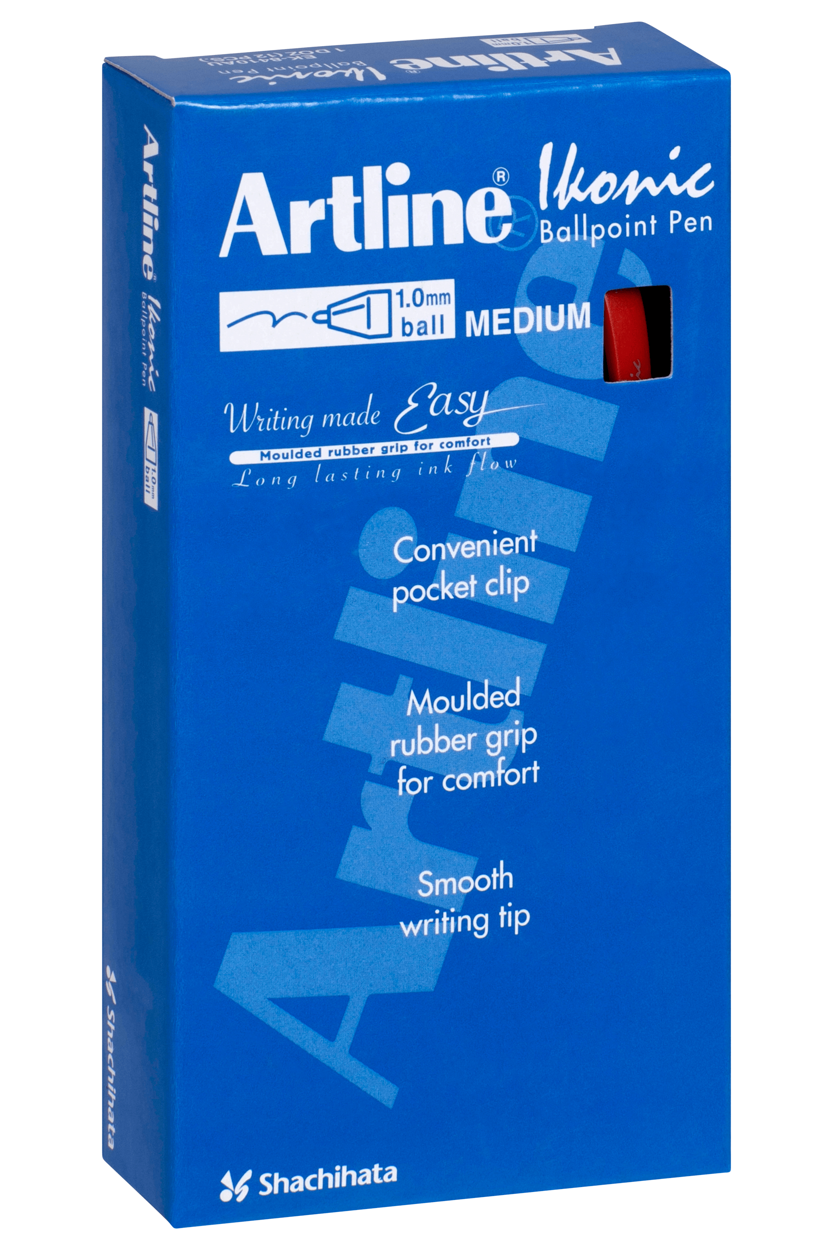 Artline 8410 Retractable Grip Medium Ballpoint Pens - 12 Pack (Red) - Smooth Writing for Office, School & Home Use