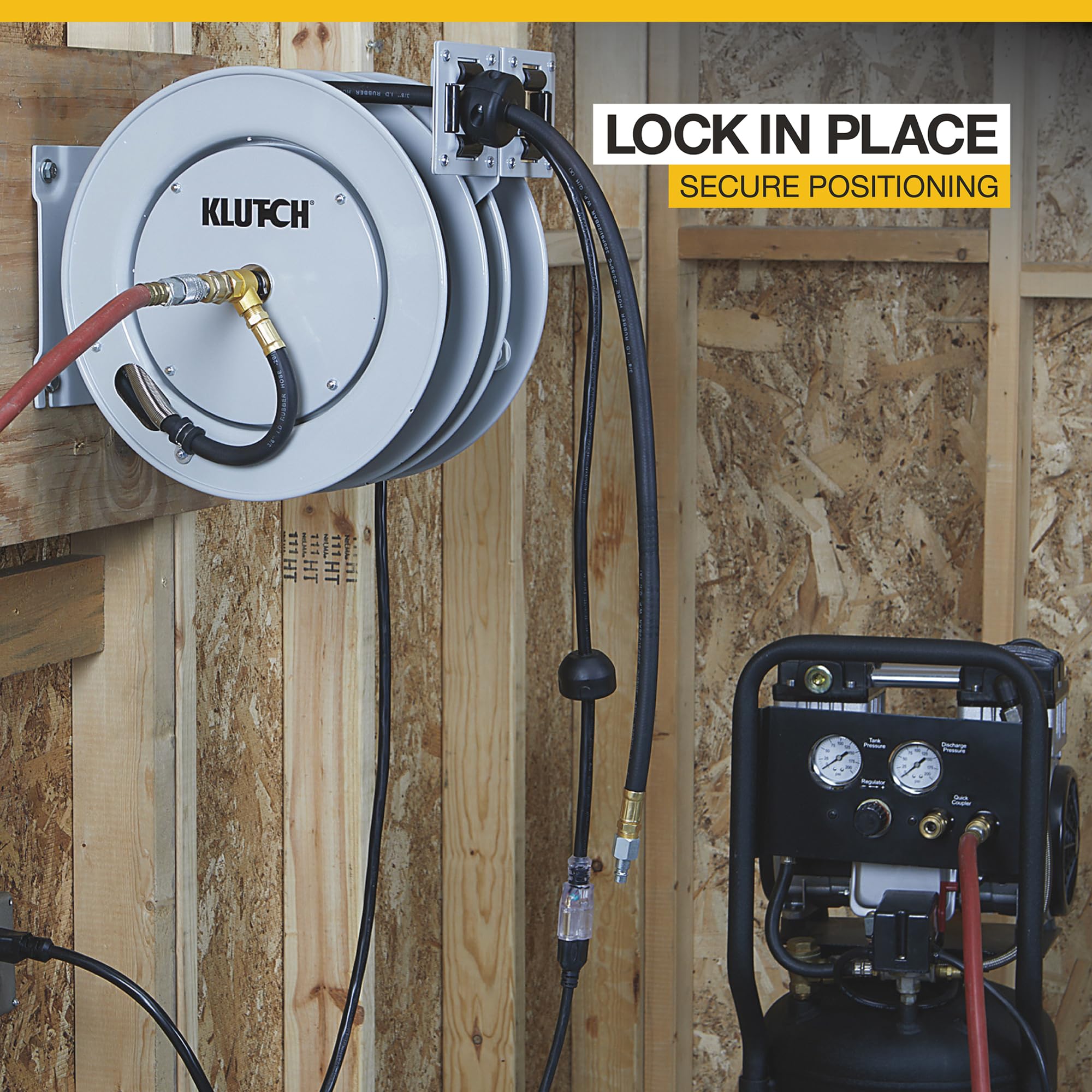Klutch Combo Air and Electric Hose Reel - Heavy Duty Retractable Hose Storage for Garage, Workshop & Outdoor Use