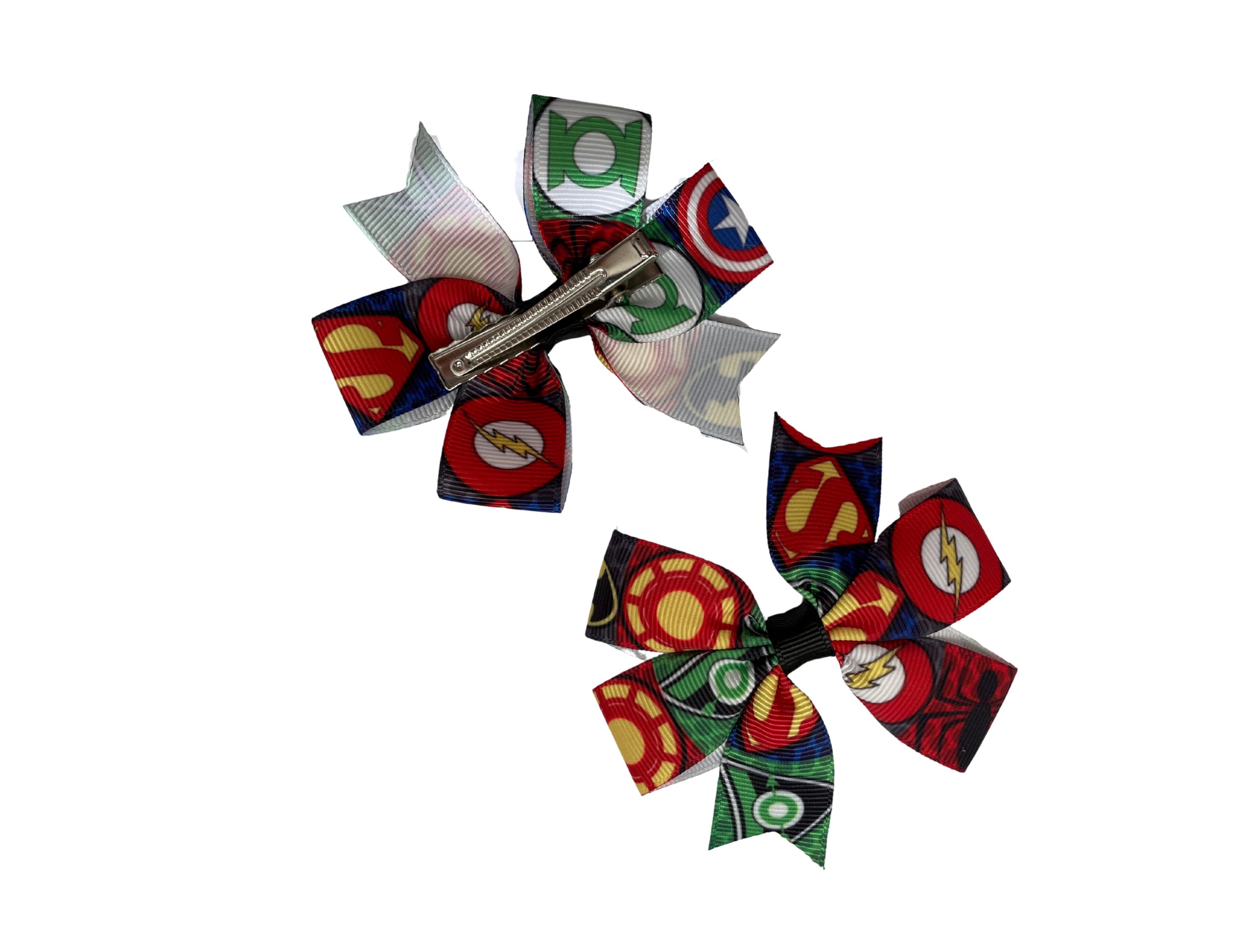 Super Hero Hair Bow Set - 2 Pack Birthday & Cosplay Accessories for Kids - Perfect for Halloween, Dress Up & Super Hero Themed Parties