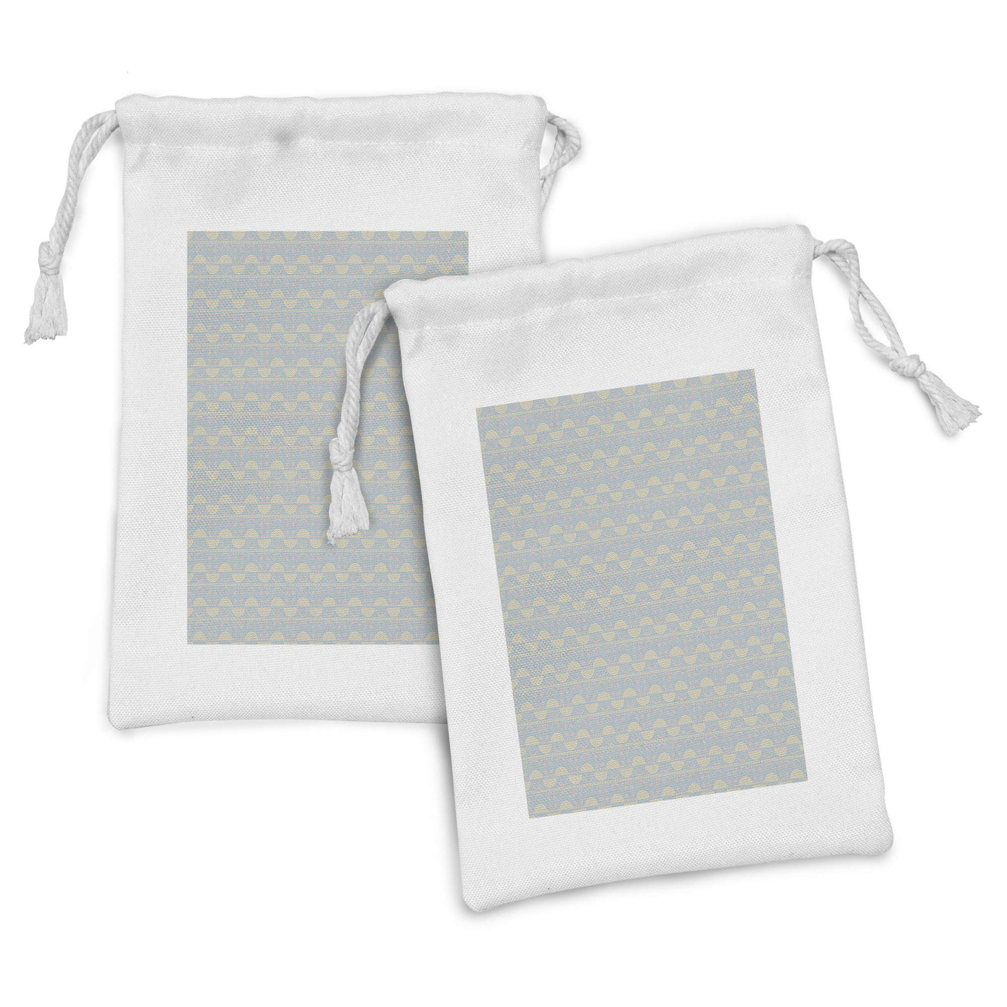 Ambesonne Retro Fabric Pouch Set of 2 - Geometric Pattern Drawstring Bags with Stars, Circles & Crosses - 9