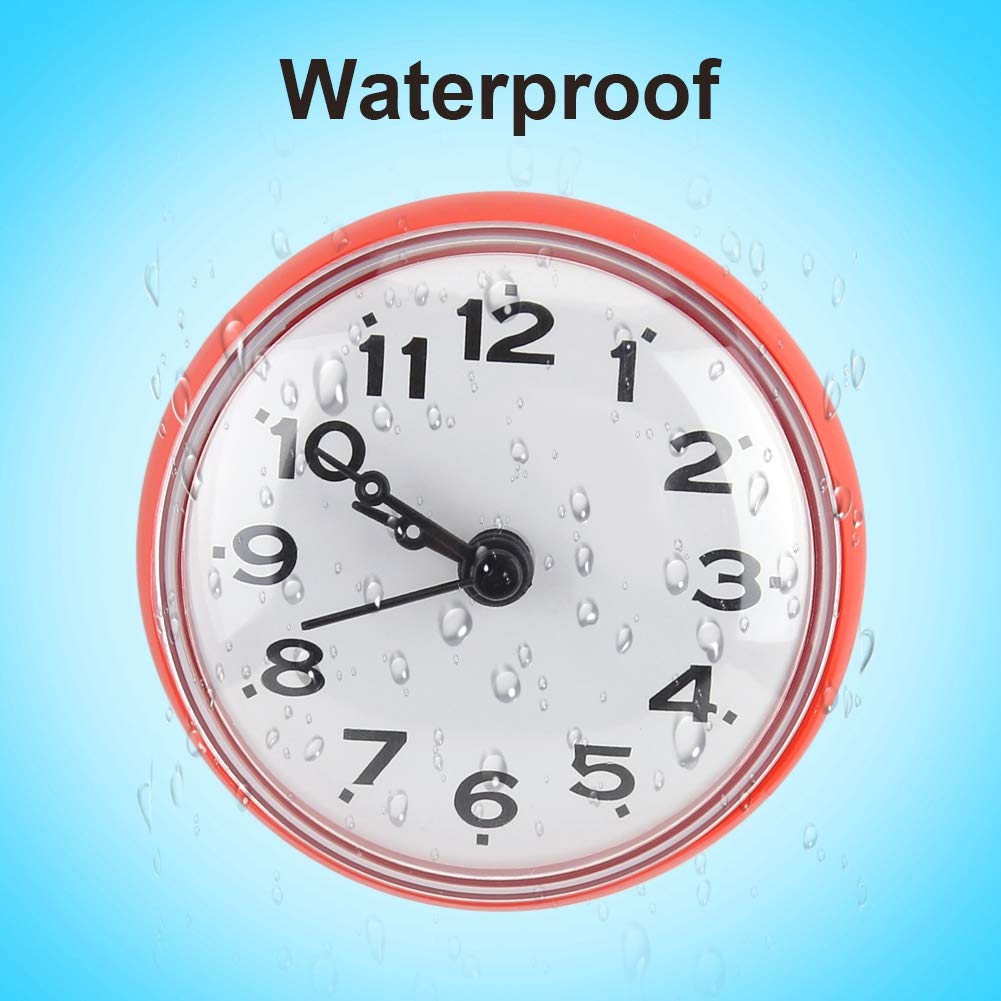 Waterproof Suction Cup Wall Clock - Round Arabic Digital Dial for Bathroom & Kitchen (Red)