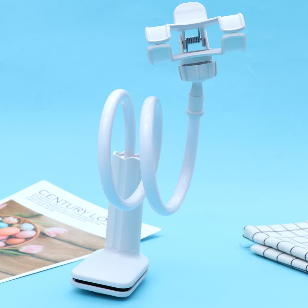 NUOBESTY 3-Pack Spiral Phone Stand Holder - Adjustable Car & Home Phone Mount Clip, White - Perfect for Desk, Bedside, Kitchen Counter & Dashboard Use