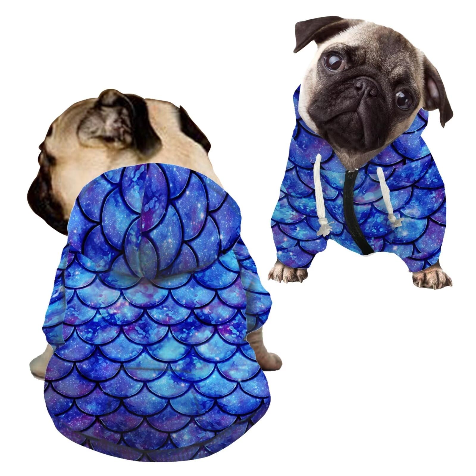 Howilath Blue Mermaid Scale Dog Hoodie - Warm Pet Jacket for Small Medium Dogs & Cats | Puppy Kitten Winter Apparel | Perfect for Outdoor Walks & Photo Shoots