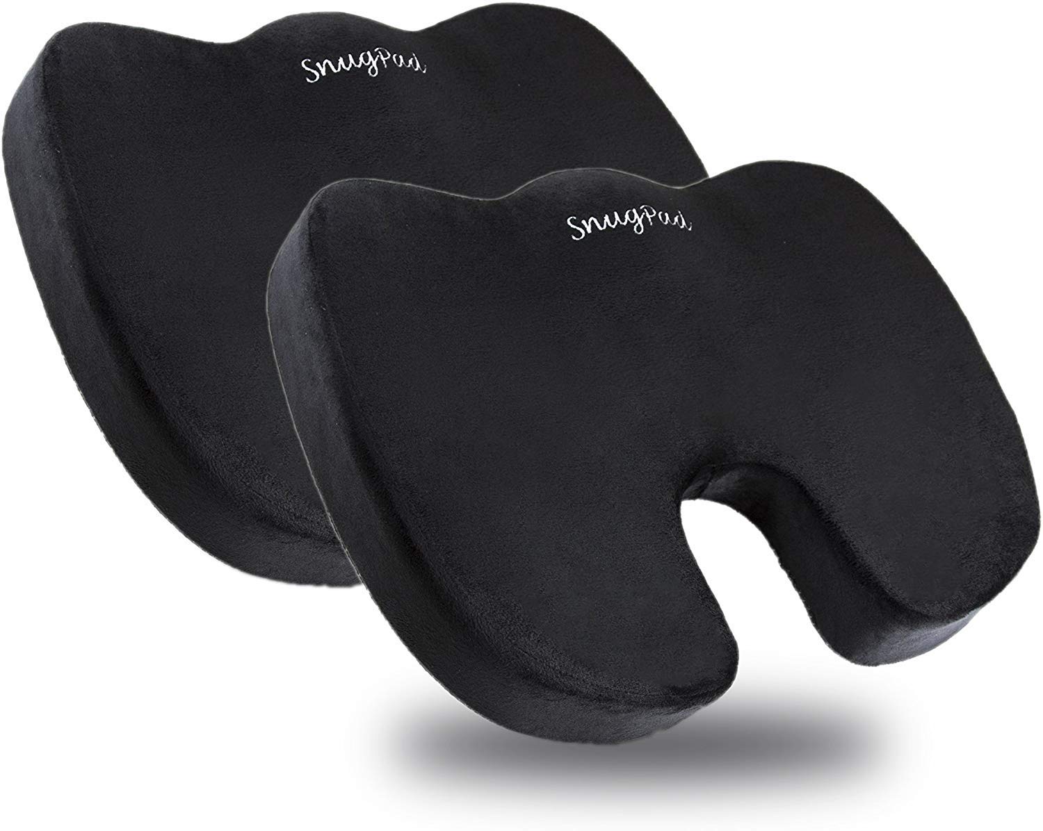 SnugPad Black Memory Foam Seat Cushion for Sciatica & Back Pain Relief - Orthopedic Coccyx Support Cushion for Office Chair, Wheelchair & Car - Non-Slip Firm Version (2 Pack) - Perfect for Long Sitting, Driving & Post-Surgery Recovery