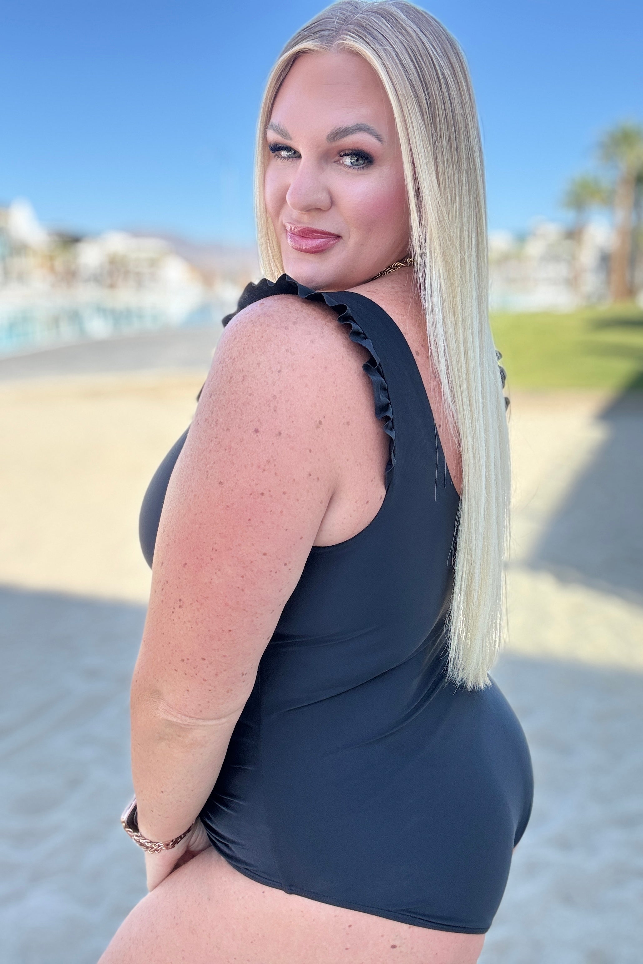 Maldives V Neck Ruffle Detail Swimsuit - Sexy One Piece Bathing Suit for Women, Summer Beachwear with Adjustable Straps | Perfect for Pool Parties, Vacations & Tropical Getaways