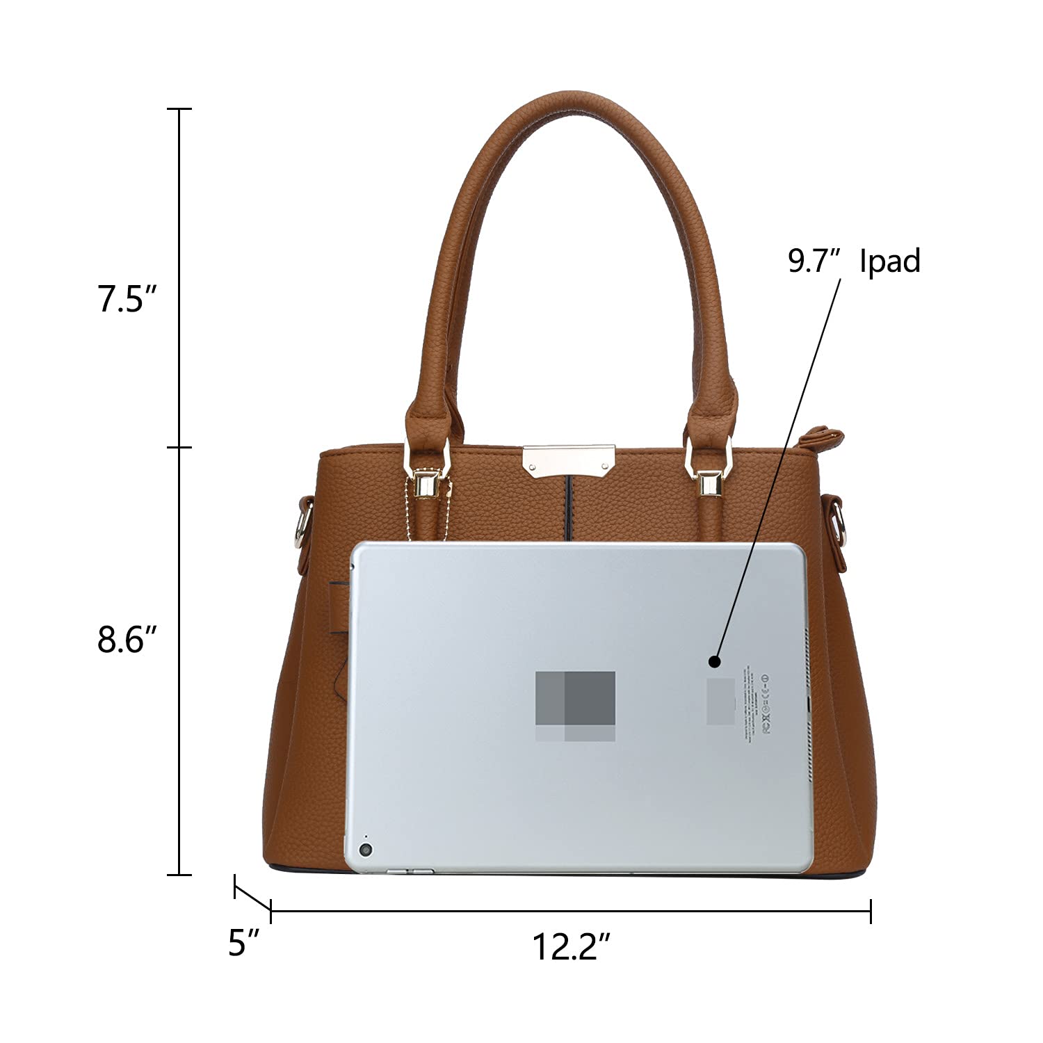 KKXIU Women's Leather Satchel Handbag with 3 Zippered Compartments - Top Handle Shoulder Bag for Work, Travel & Daily Use