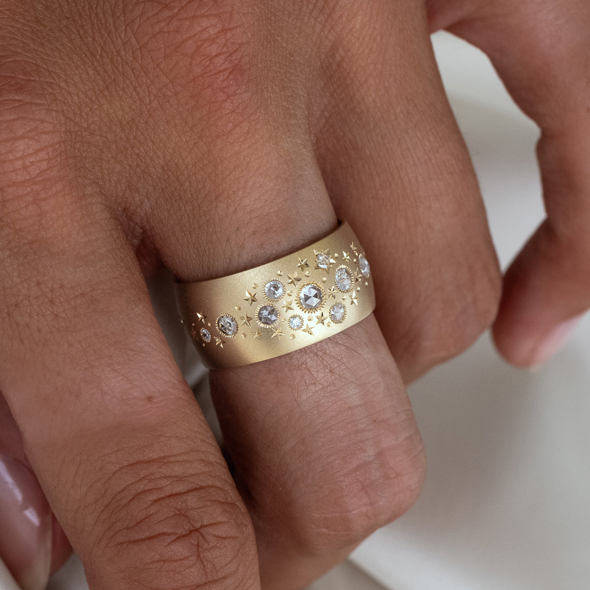 Rose Cut Celestial Band Ring - Vintage Inspired Celestial Jewelry for Women - Perfect for Weddings, Anniversaries & Romantic Gifts