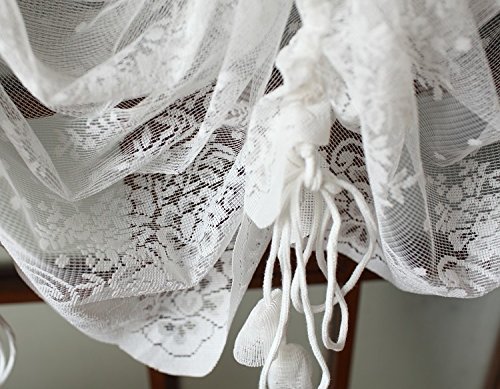 LELVA White Lace Embroidered Sheer Balloon Curtains - 1 Panel Floral Tulle Window Drapes (78