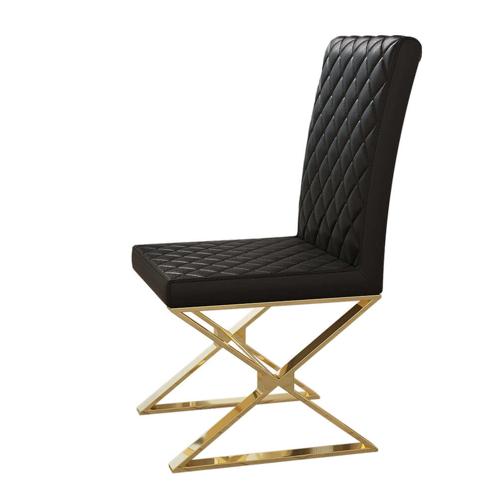 Modern Black Upholstered Leather Dining Chairs with Gold Metal Legs - Set of 2 - Elegant Seating for Dining Room, Kitchen, or Office