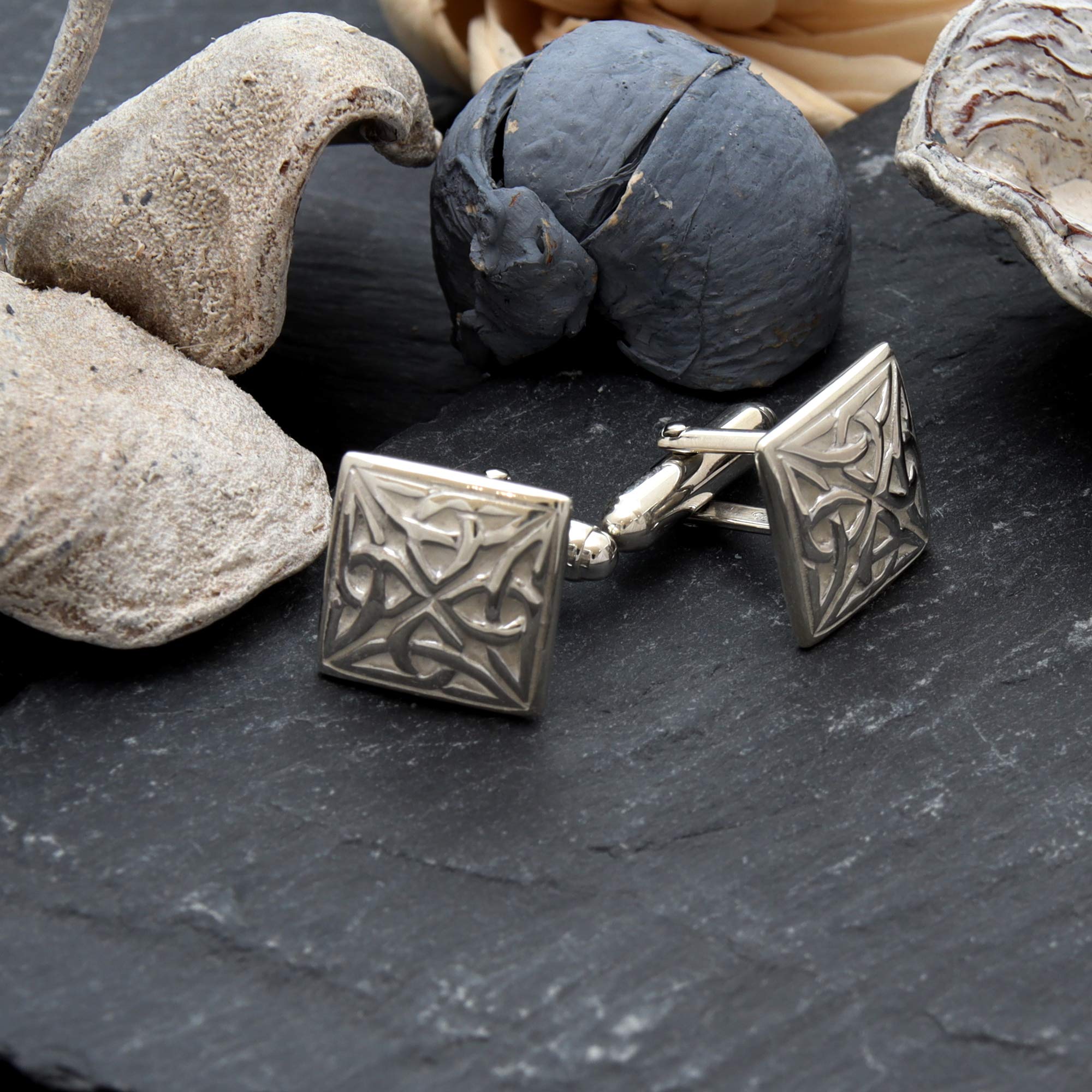 Alexander Castle Men's 925 Sterling Silver Celtic Cufflinks - 15mm Square Trinity Knot Design for Formal Wear - Perfect Wedding, Business & Gifts with Jewelry Box