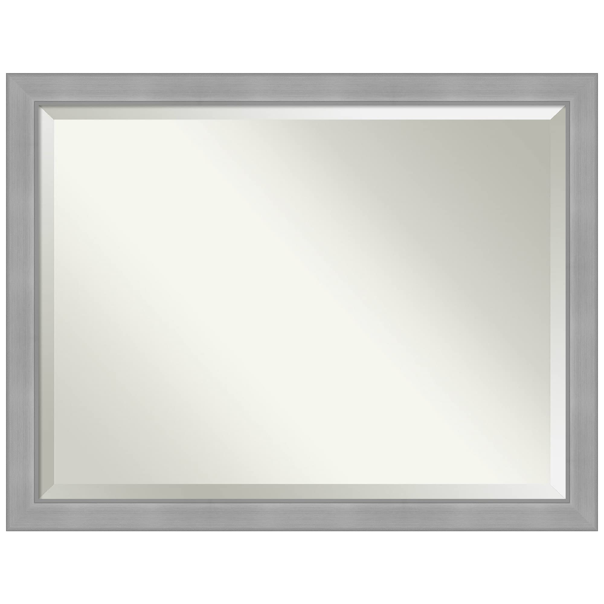 Amanti Art 34x44 Inch Silver Wall Mirror - Brushed Nickel Rectangle Bathroom & Living Room Decor - Large Casual Frame with Beveled Edge - Hangs Horizontally or Vertically - Perfect for Bathroom Vanity, Entryway & Bedroom Decor