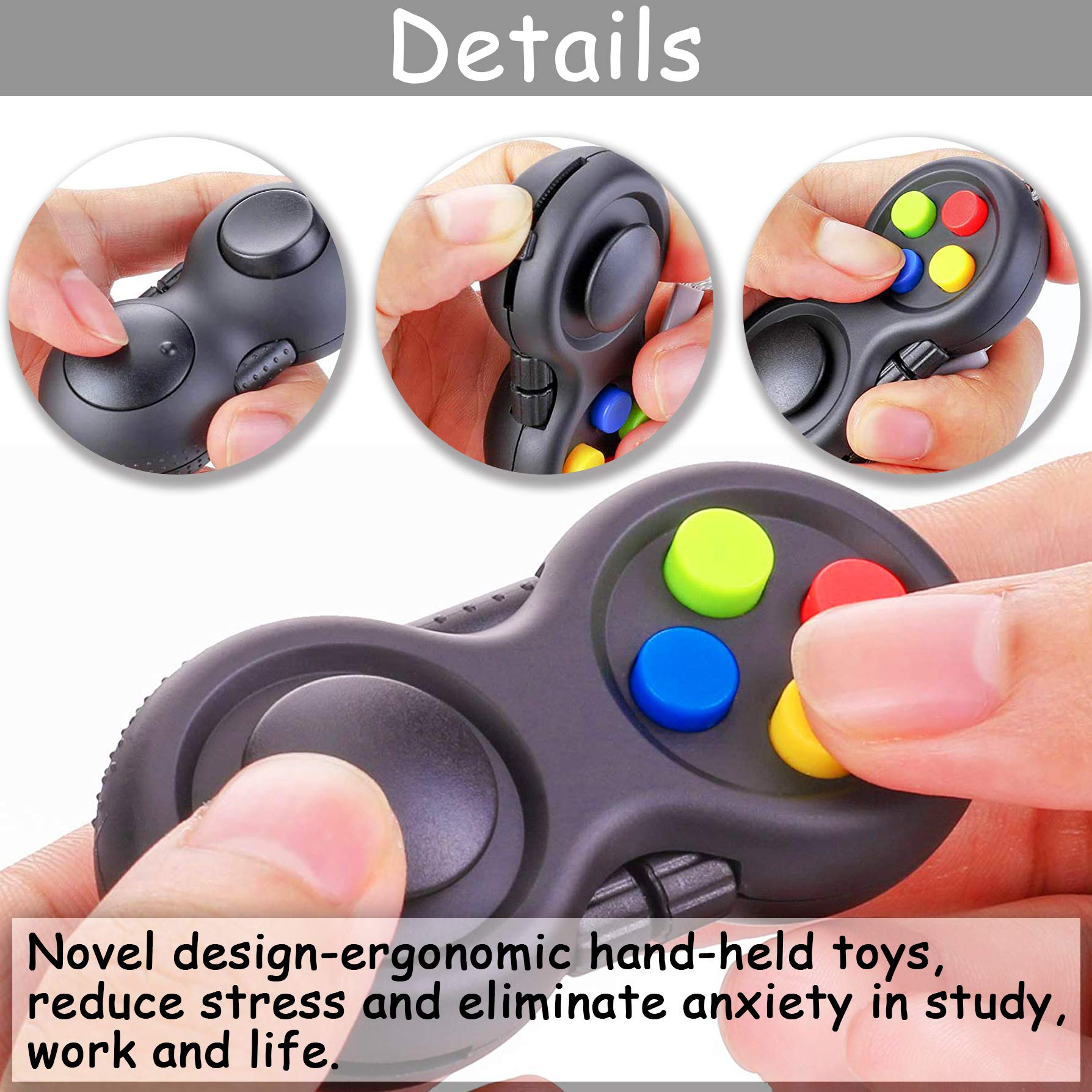 Yomiie Fidget Toys Controller Pad Cubes - Stress Relief & Anxiety Toys for ADHD, ADD, OCD & Autism - Focus Game for Kids & Adults - Perfect for Office, School & Travel (Black & Mix)