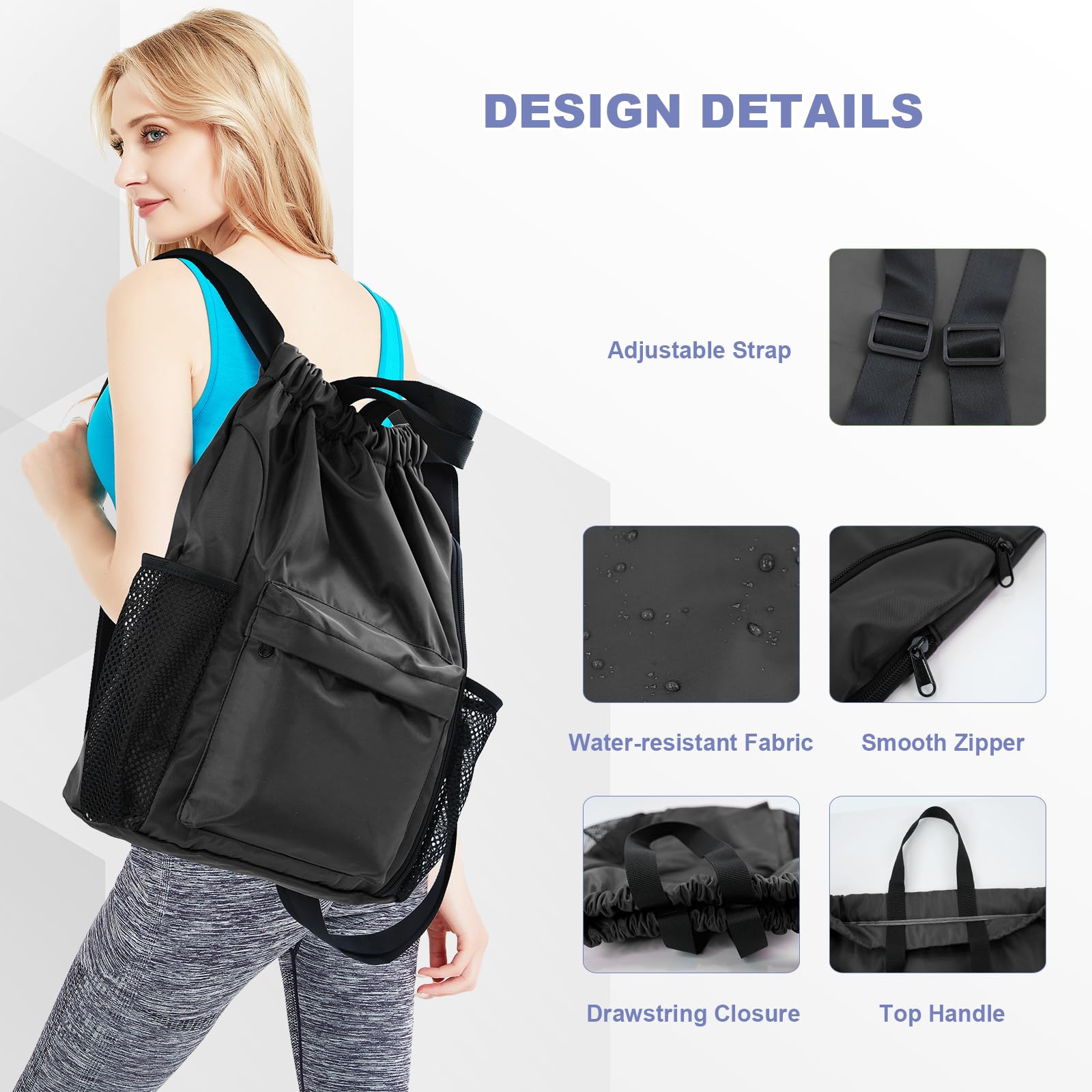 BeeGreen Drawstring Backpack - Lightweight Sports Gym Bag with Shoe Compartment & Dual Water Bottle Pockets | Perfect for Workout, Travel, School & Outdoor Activities