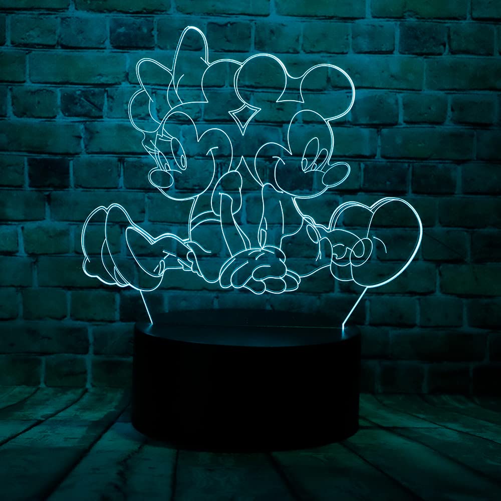 3D Optical Illusion LED Night Light - Cartoon Mickey & Minnie Mouse Acrylic Table Lamp with Remote & 7 Color Changing Modes | Anime Bedroom Decor, Kids Birthday Gift for Bedside, Nursery, Living Room & Party Decorations