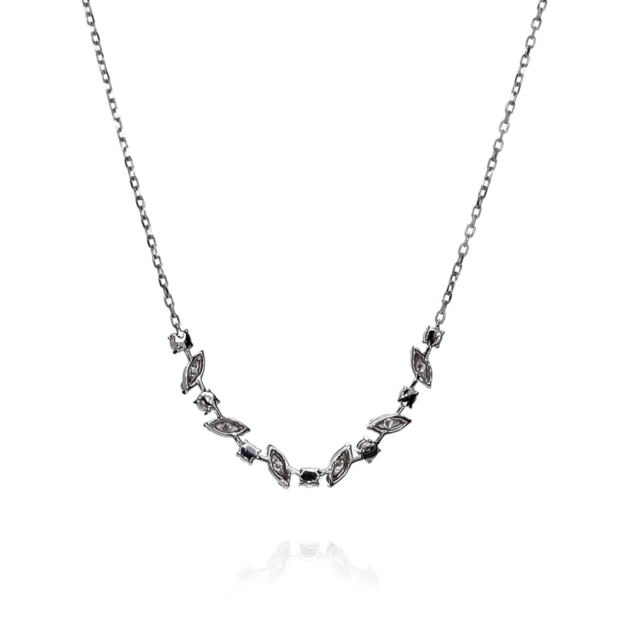 14K White Gold 1.01 Carat Round & Marquise Diamond Necklace for Women - Elegant Wedding, Anniversary & Special Occasion Jewelry Gift