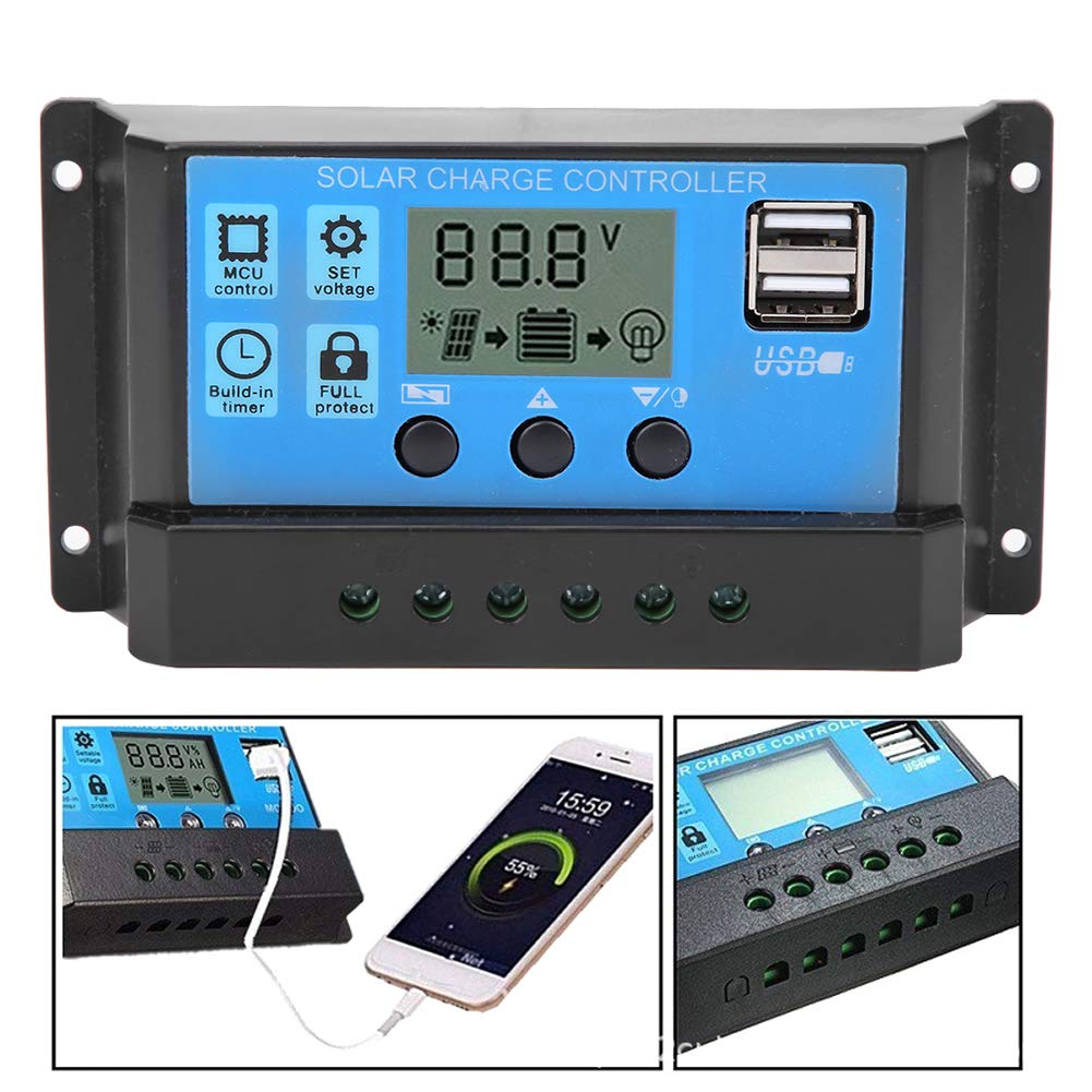 12V/24V Solar Panel Charge Controller with Digital Display - Intelligent Battery Regulator for Home, Industrial & Commercial Use - Perfect for Off-Grid Power Systems, RV, Boats & Solar Projects