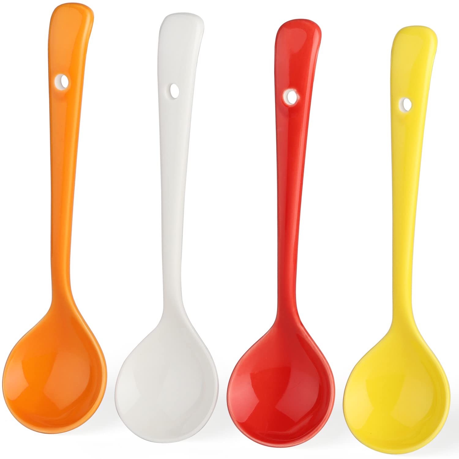 4-Piece Korean Porcelain Dessert Spoons Set – Long Handle Ceramic Spoons for Eating Dessert, Appetizers, Cereal & Yogurt (Multi-Color) – Perfect for Tea Parties, Brunch & Fine Dining