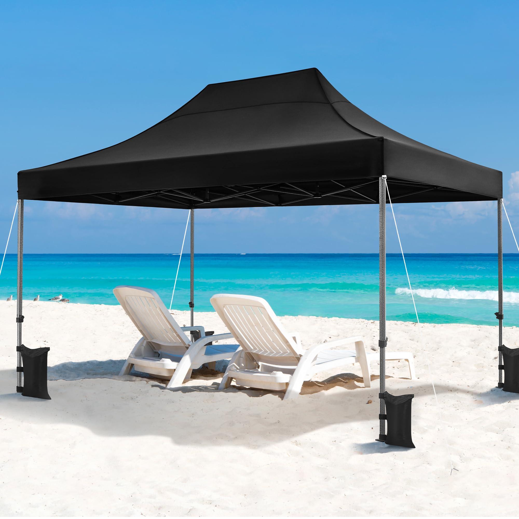 Yaheetech 10x15 Heavy Duty Commercial Pop Up Canopy Tent - Instant Outdoor Shelter with Adjustable Height, Wheeled Carry Bag, 4 Sandbags & 8 Stakes - Perfect for Backyard Parties, Farmers Markets, Camping & Outdoor Events (Black)