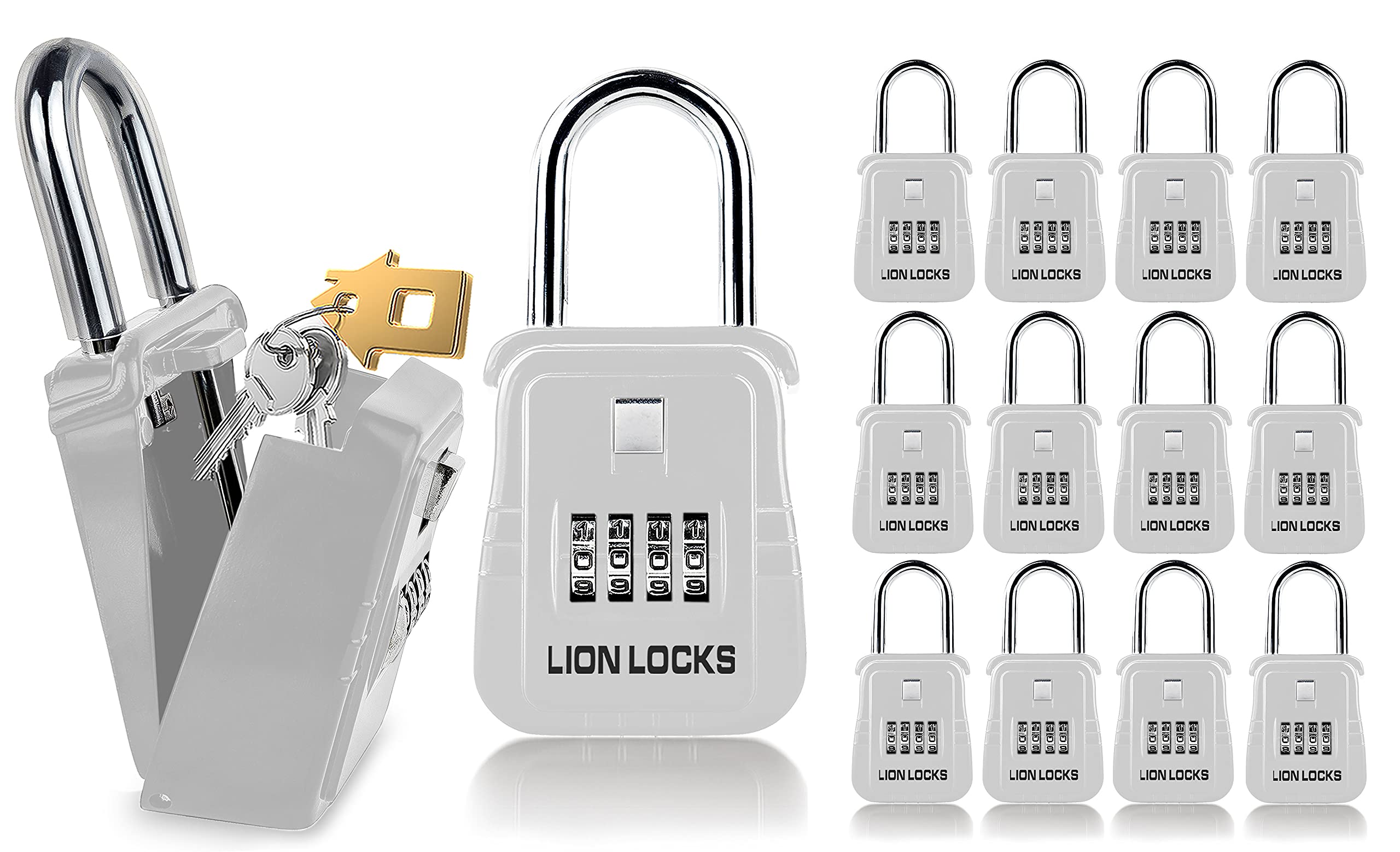 1500 Key Lock Box with Code - Secure Outdoor Key Storage for Realtors & Short-Term Rentals - Holds 5 Keys (12 Pack, White) - Perfect for Vacation Homes, Airbnb, and Property Management