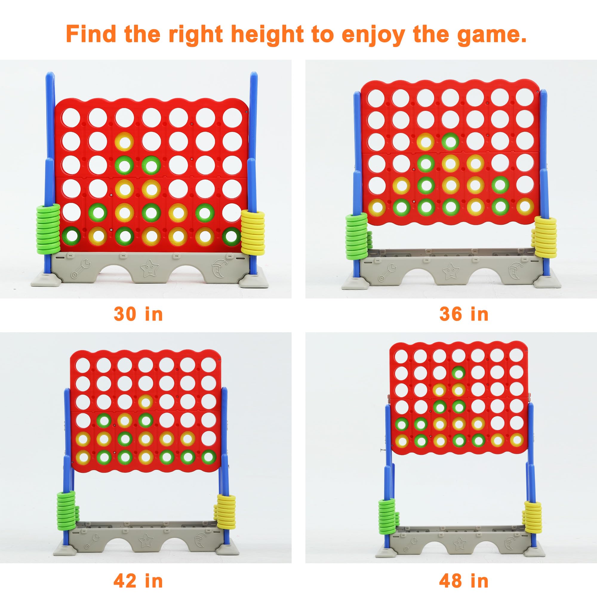 Giant 4 Connect Height Adjustable Jumbo Yard Game - 33 Inch Four in a Row Outdoor Large Games with Stable Base - Fun Backyard Games for Adults, Kids & Family - Perfect for Parties, Picnics & Outdoor Gatherings