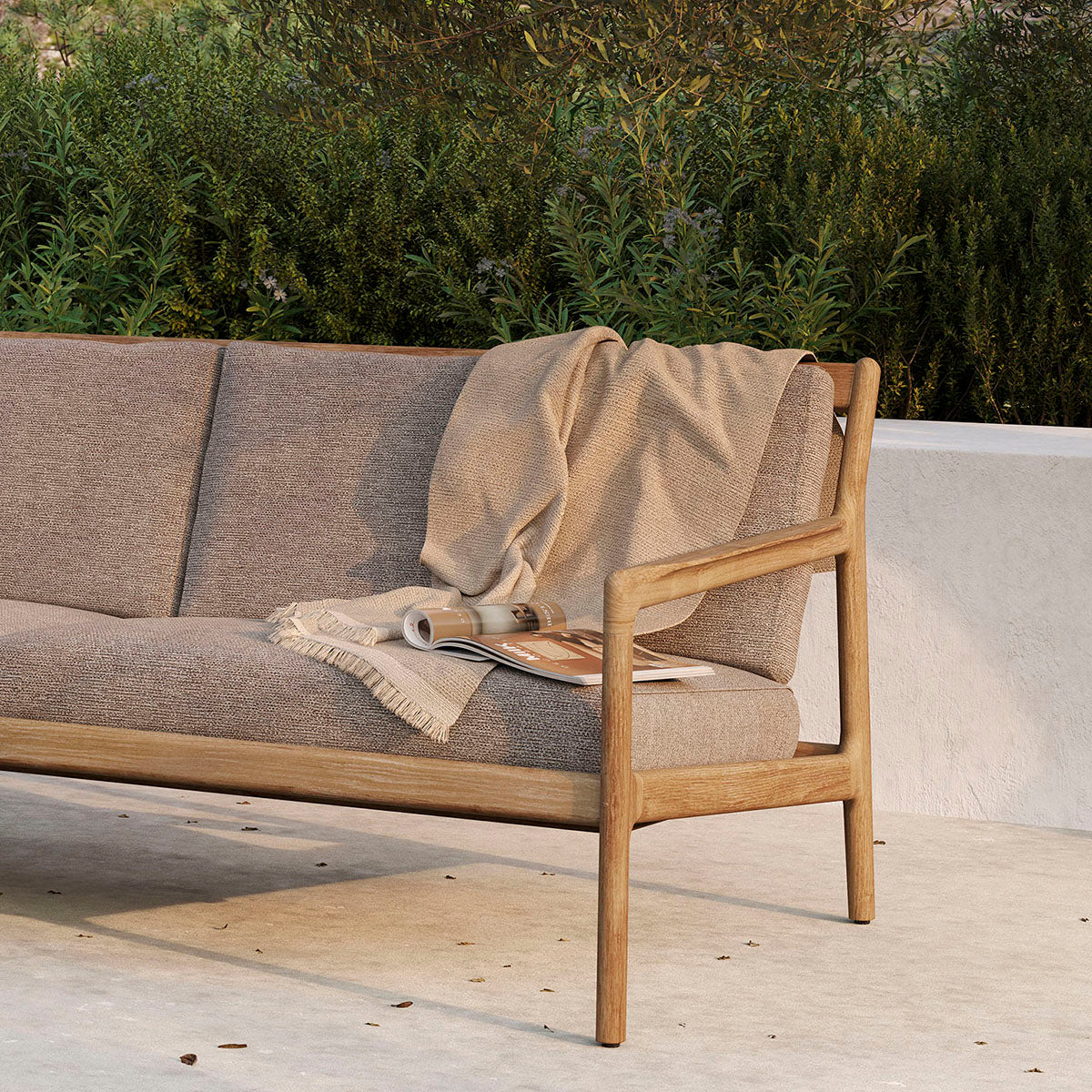 Premium Teak & Mocha Outdoor Fabric Lounge Chair - Water-Resistant, Durable Patio Furniture for Poolside, Garden, Deck & Backyard Relaxation