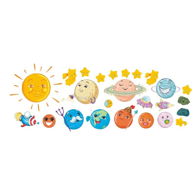 Nine Planets Solar System Stickers - Self-Adhesive PVC Wall Decals for Kids Room Decor, Space Themed Nursery Wall Art (Set of 9 Planets) - Perfect for Children's Bedroom, Classroom, Playroom & Science Learning Spaces
