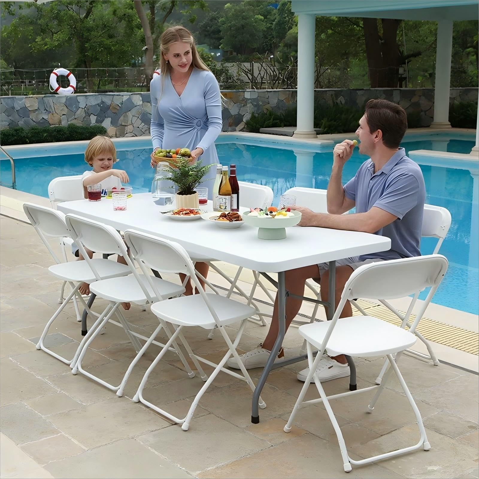 SEALAMB 10-Pack White Plastic Folding Chairs - Heavy Duty 350lbs Capacity Indoor/Outdoor Party Chairs with Steel Frame - Perfect for Weddings, Events, Office Use & Commercial Gatherings - Portable & Space-Saving for Home, Garden & Banquet Halls