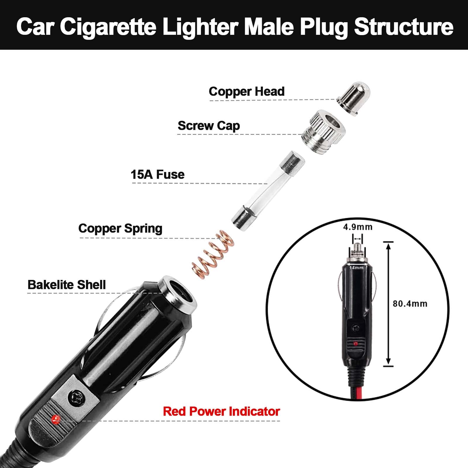 12V Heavy-Duty 16AWG Cigarette Lighter to Alligator Clips Battery Charger Cable with 15A Fuse - 9.8FT Extension Cord for Car Jump Start, Power Inverters & Emergency Battery Charging