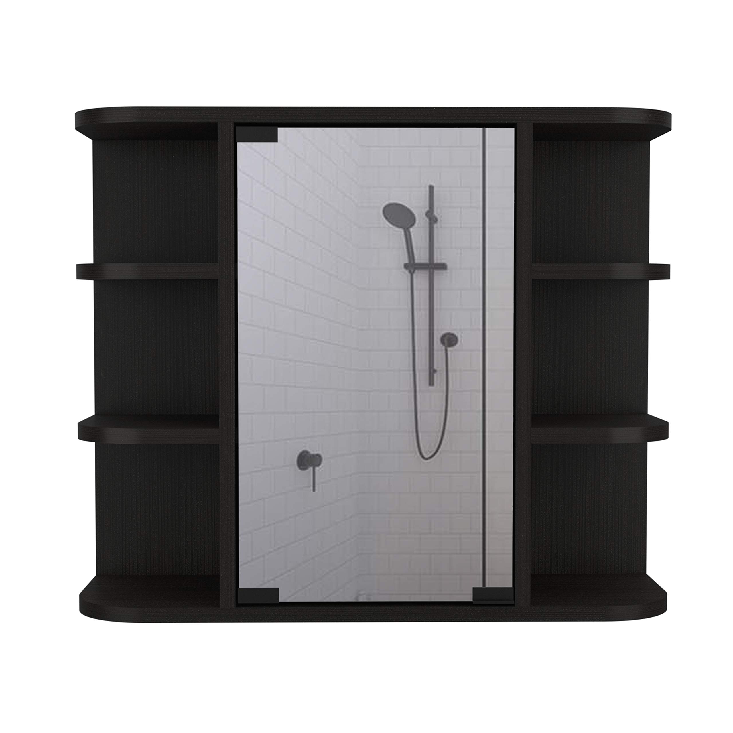 Valdez Medicine Cabinet with 6 Shelves & Mirror - 3-Tier Storage, Black Wengue Finish - Perfect for Bathroom Organization & Small Space Storage