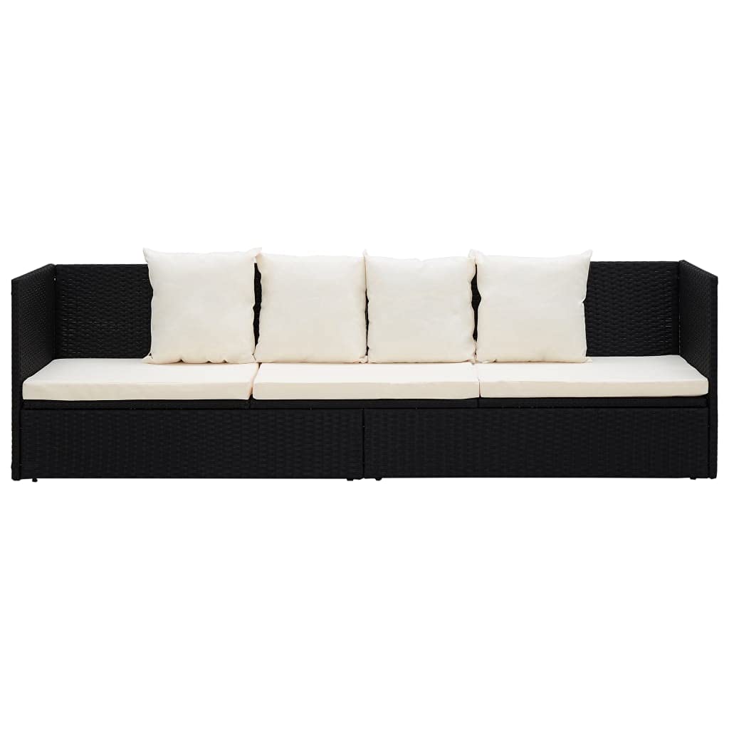 FAMIROSA Black Poly Rattan Outdoor Lounge Bed with Cushion - Patio & Garden Relaxation