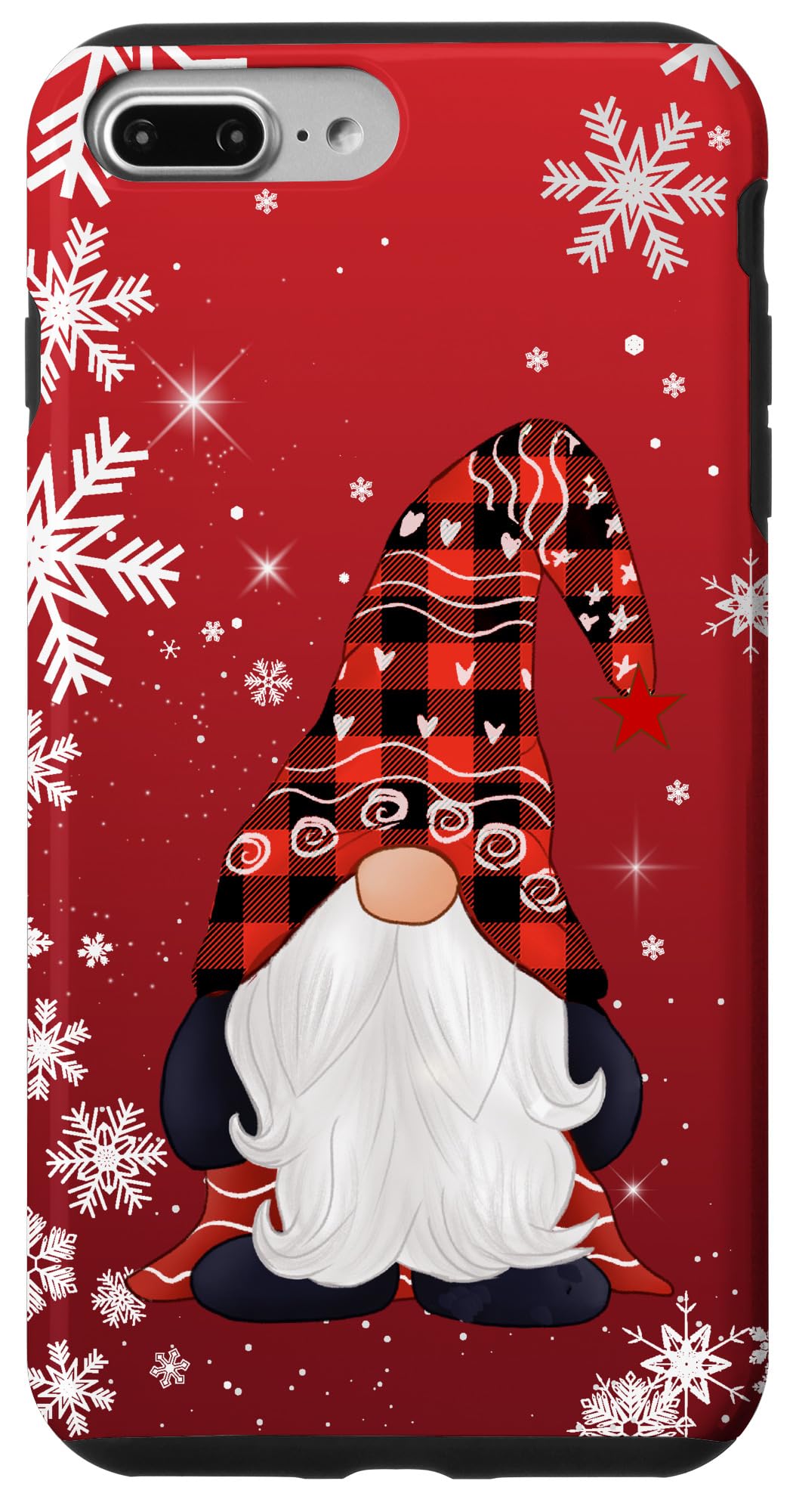 Christmas Themed iPhone 7 Plus/8 Plus Phone Case - Gnomes, Red Plaid, Snowflakes & Santa Design | Perfect Holiday Gift for Christmas, Winter & New Year Celebrations