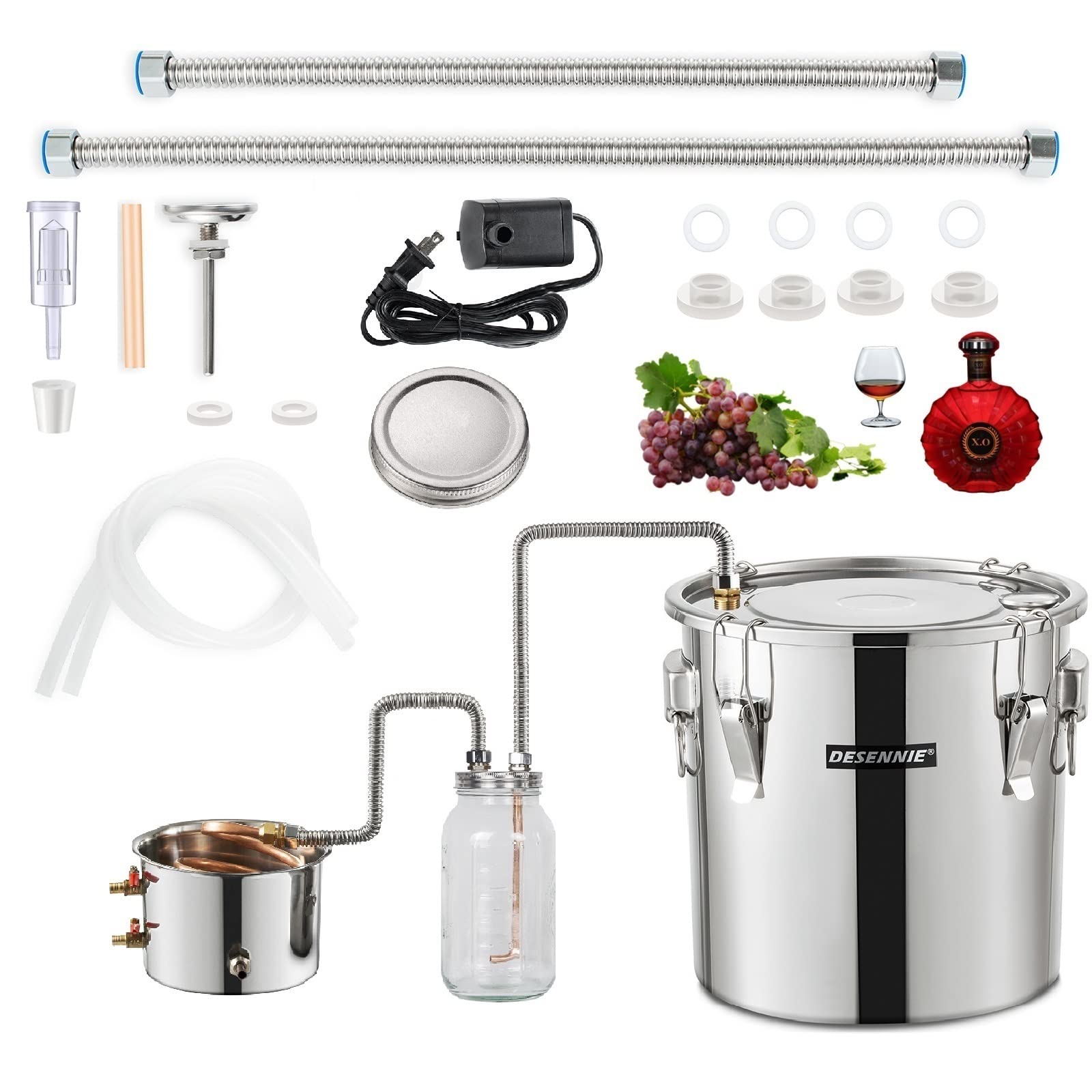 13.2 Gallon Stainless Steel Alcohol Distiller with Glass Thumper Keg, Copper Coil & Thermometer - Complete Home Brewing Kit for Whiskey, Brandy, Vodka & Wine Making | Perfect for DIY Spirits, Craft Distilling & Home Bar Use