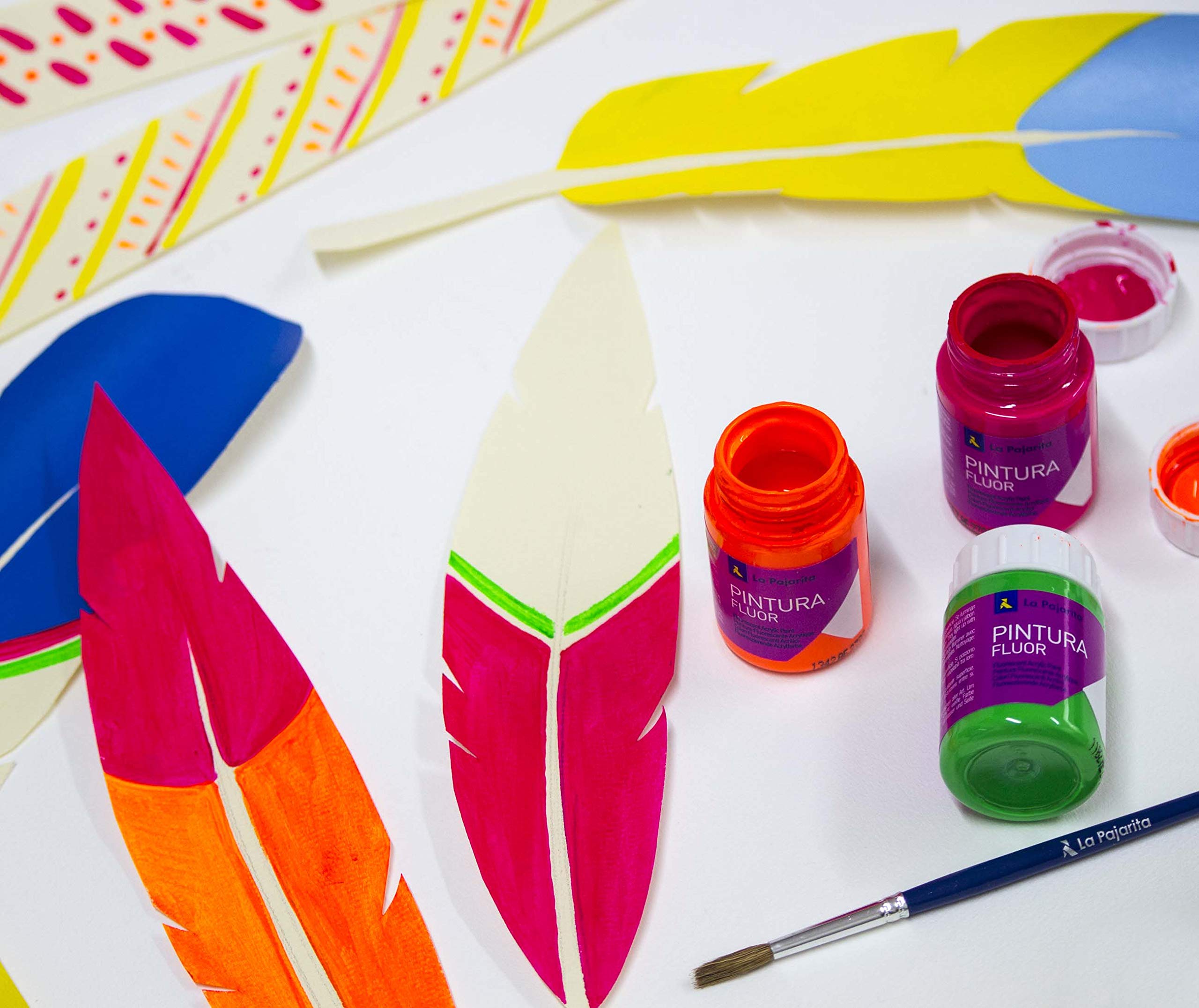 Fluorescent Water Paint Set with Brush - 6 Assorted Colors for Kids Art Projects, DIY Crafts, and Party Decorations