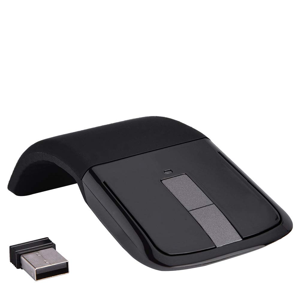 Foldable Wireless Touch Mouse - Bluetooth & USB Receiver for PC, Laptop, Smart TV - Portable Arc Design - Black | Perfect for Travel, Office & Home Use