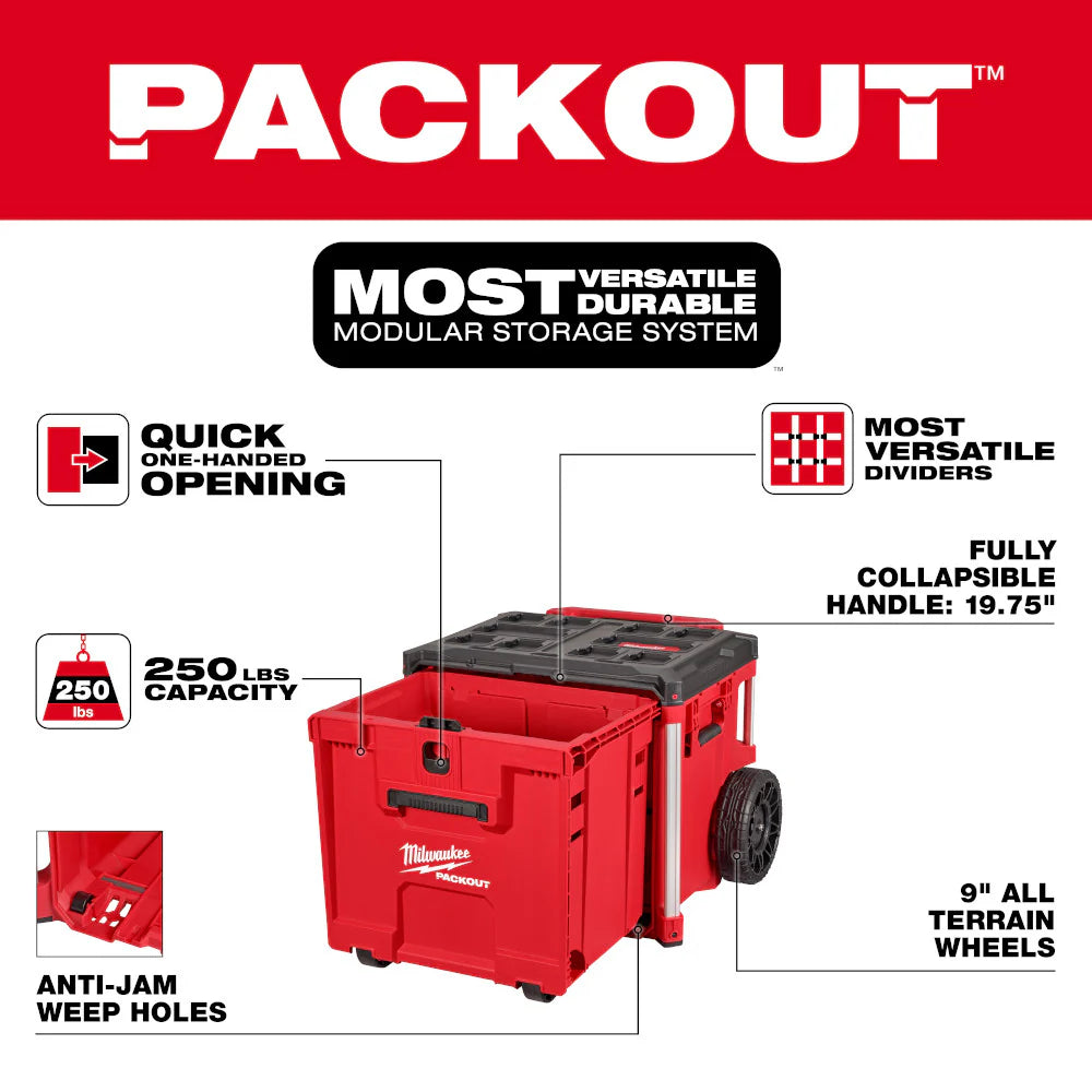 Milwaukee Packout 3-Piece Set with Rolling Drawer Bottom - Heavy Duty Tool Storage System for Jobsite Organization & Contractor Tools