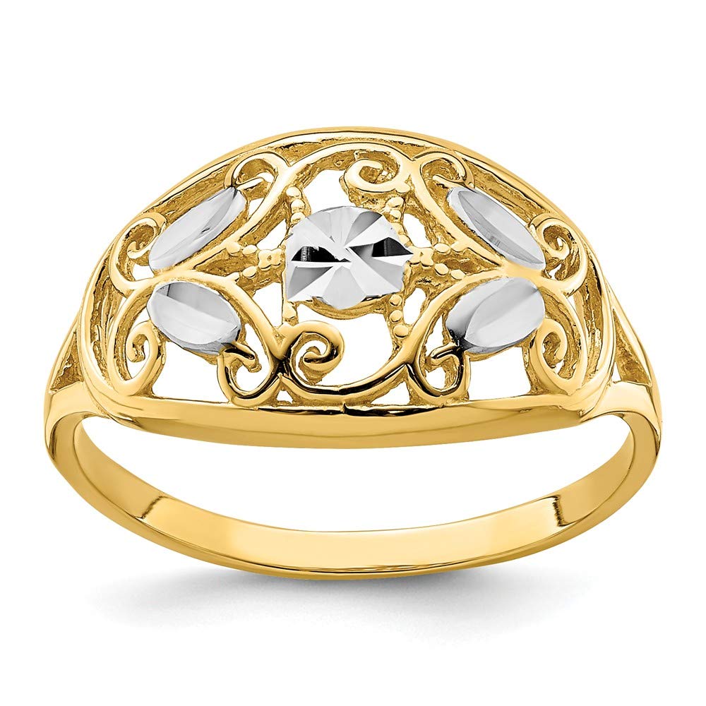 14K Yellow Gold Two-Tone Diamond-Cut Oval Filigree Ring Band for Women - Elegant Vintage Wedding, Engagement, Anniversary Jewelry Gift