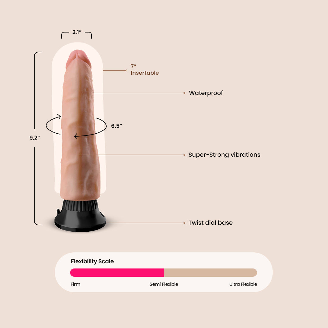 Real Feel Deluxe No. 3 | 7 Inch Lifelike Vibrating Dildo with Strong Suction Cup Base - Perfect for Solo Play, Couples Intimacy & BDSM Exploration