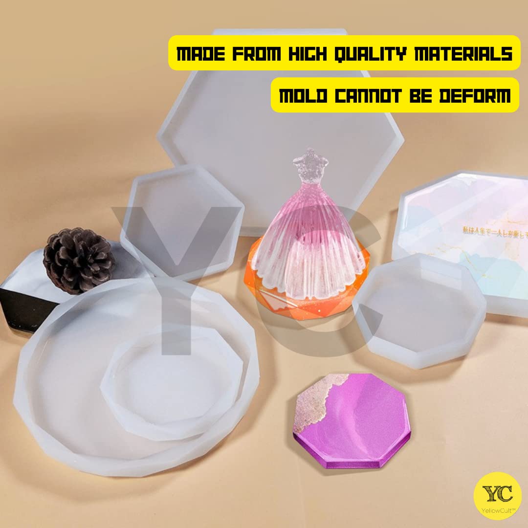 YellowCult™ 3D Resin Silicone Mold Set for DIY Crafts - 2 Piece Coaster Molds (1 Large & 1 Small Hexagonal) - Perfect for Resin Art, Soap Making, Chocolate Candies, Ice Cubes & Candle Making - Ideal for Home Decor, Gift Making & Creative Projects