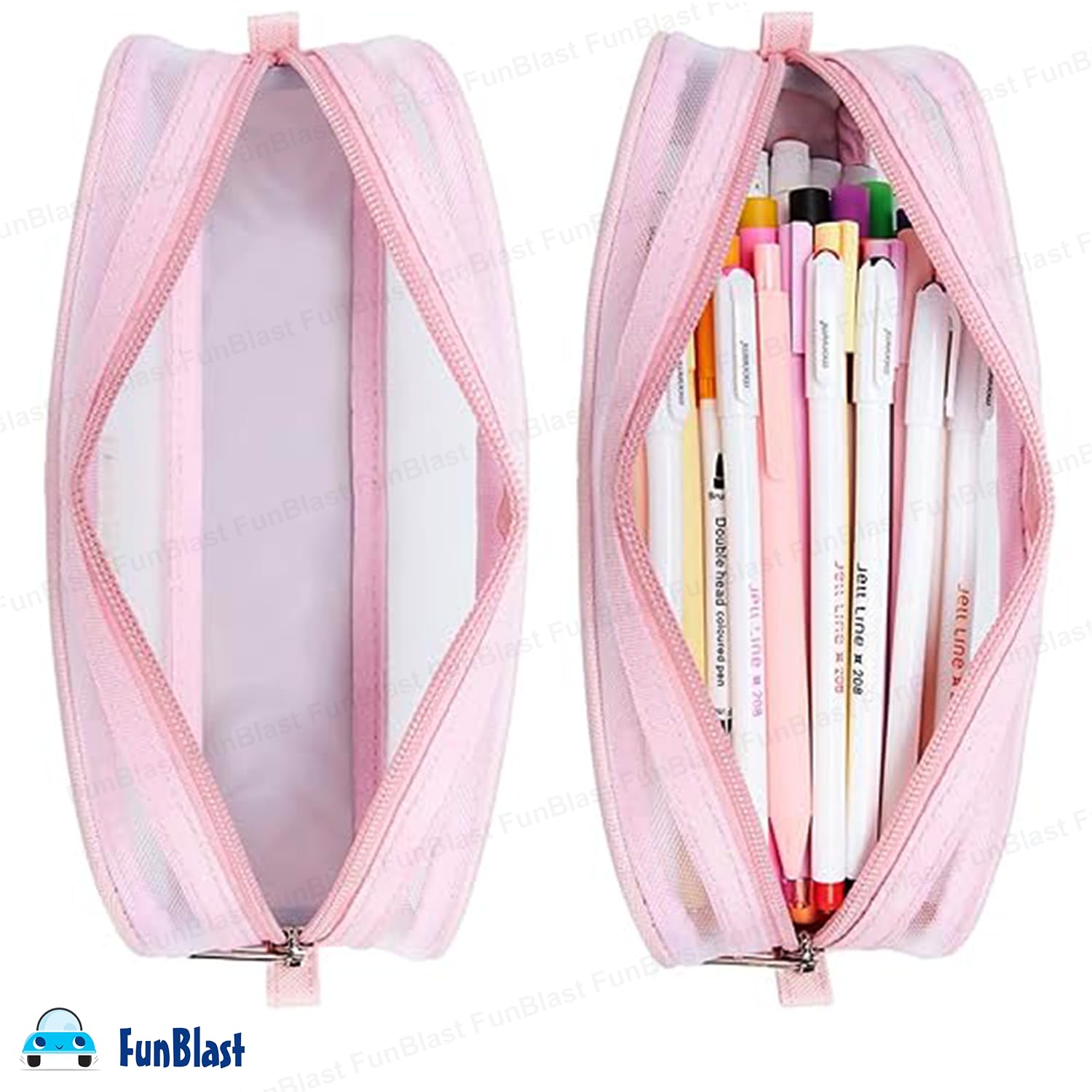FunBlast Transparent Zipper Pencil Case - Large Capacity Clear Makeup Pouch for School, Office & Travel - Stationery Organizer for Students, Girls & Adults (Pink) | Perfect for Backpacks, Desks & On-the-Go Organization