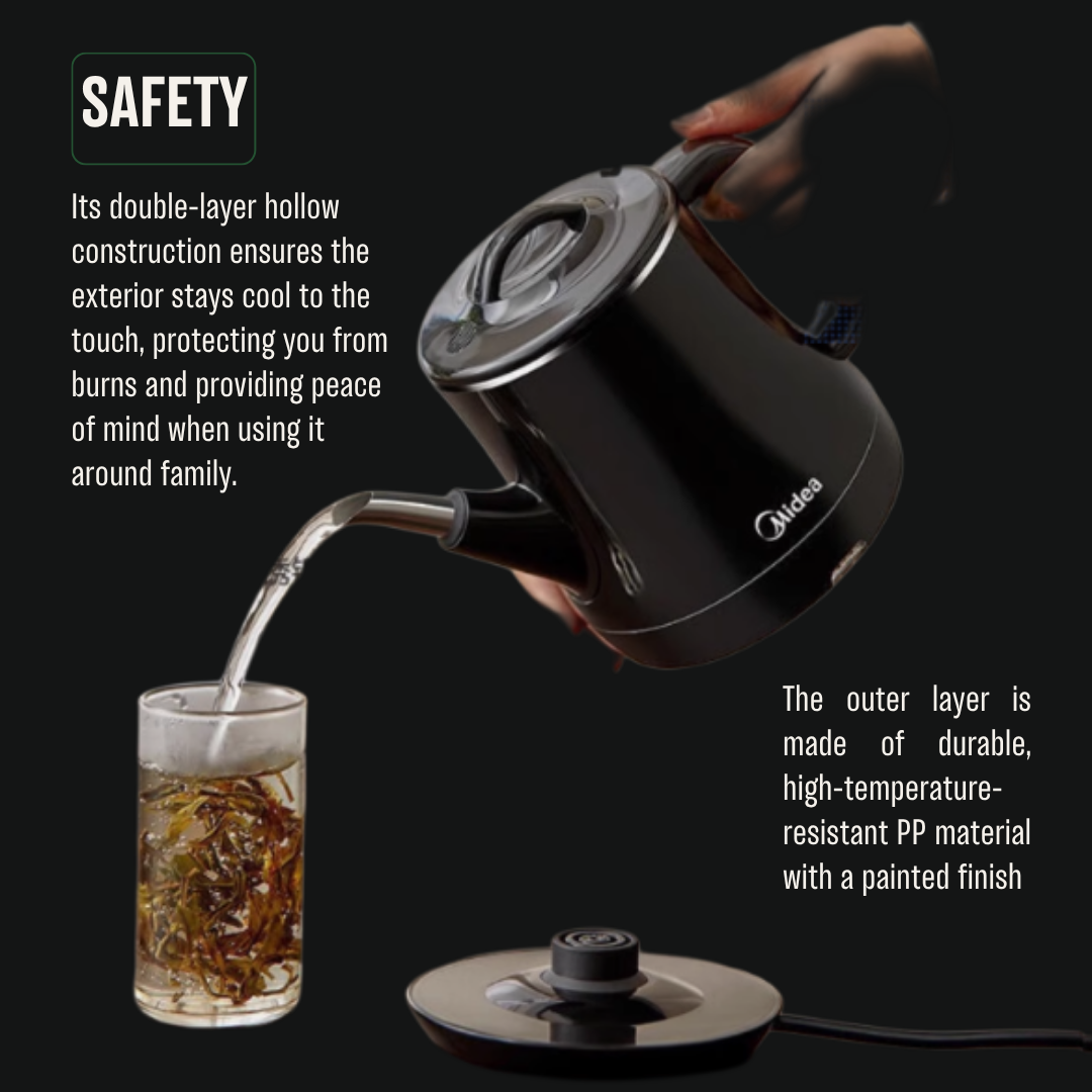 Midea 600ml Electric Tea Kettle - Fast Boiling, Auto Shut-Off & BPA-Free for Safe Family Use - Perfect for Home, Office & Travel Coffee/Tea Making